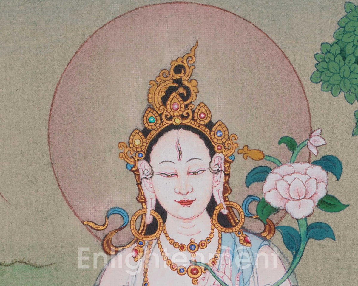 White Tara Healing Goddess Art | Drolkar Thangka | Healing and Longevity Deity