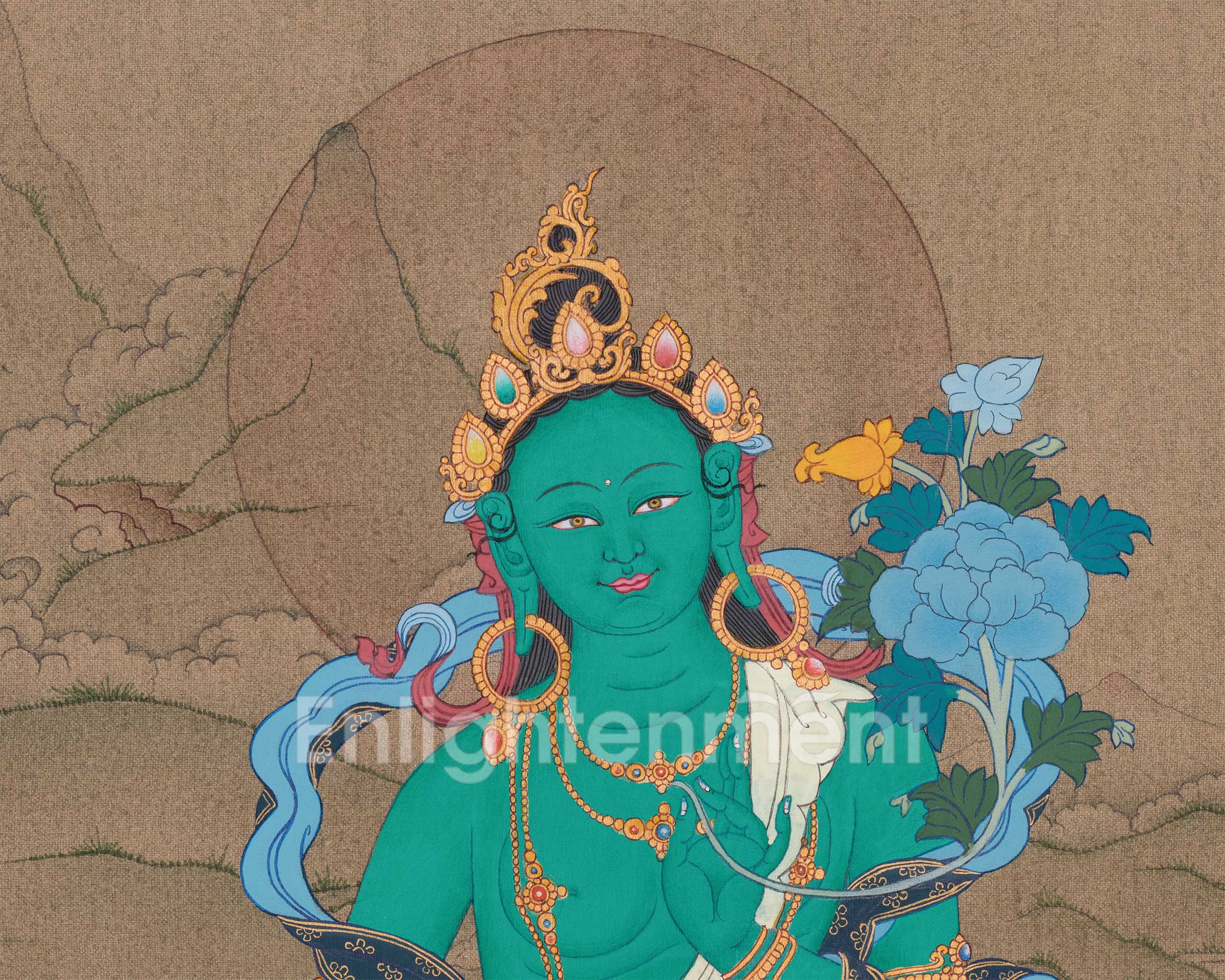 Tibetan Buddhist Goddess Green Tara Thangka | Mother Tara for Protection
