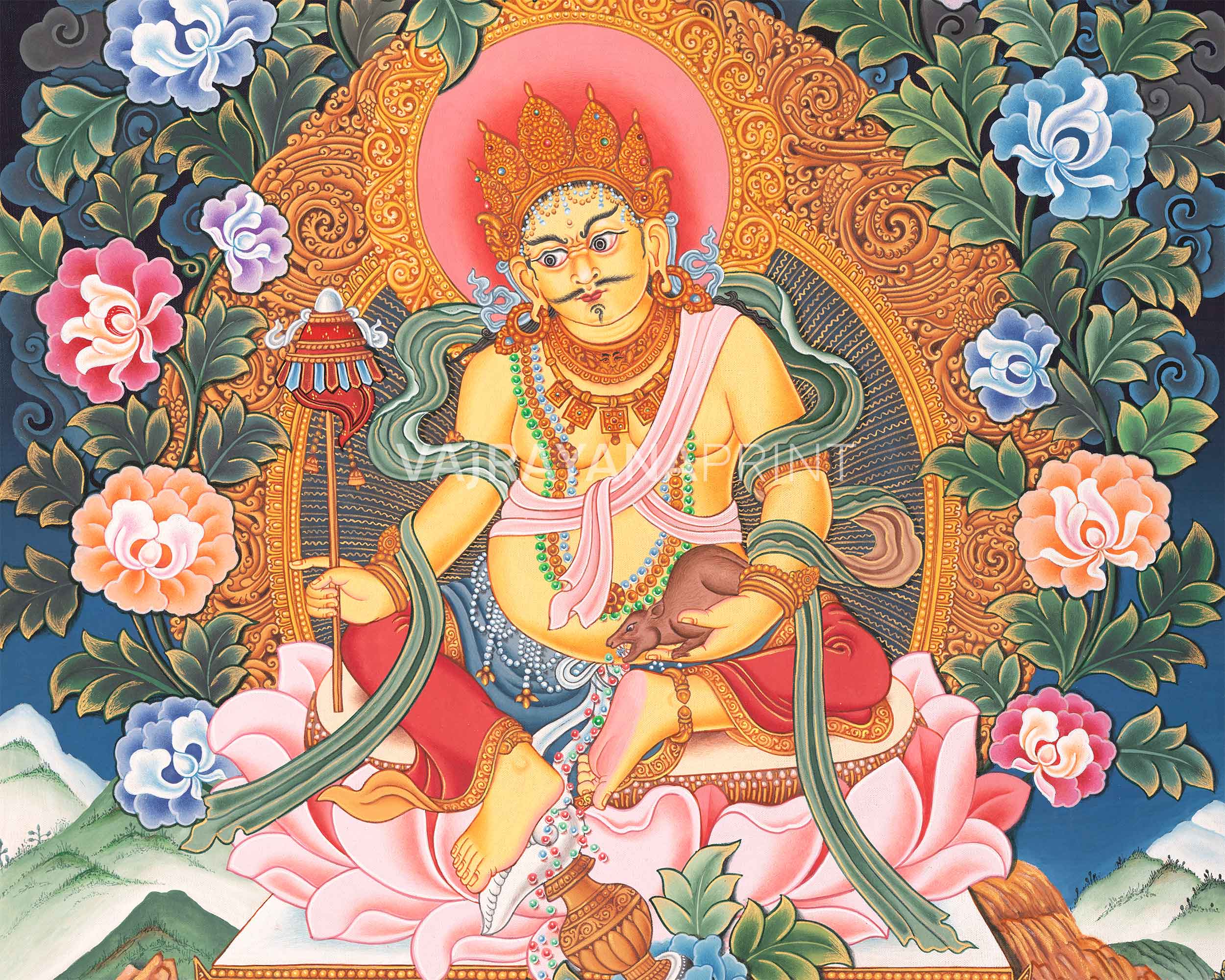 Jambhala God Of Wealth Digital Giclee Print | Traditional Tibetan Deity Of Weaith & Prosperity