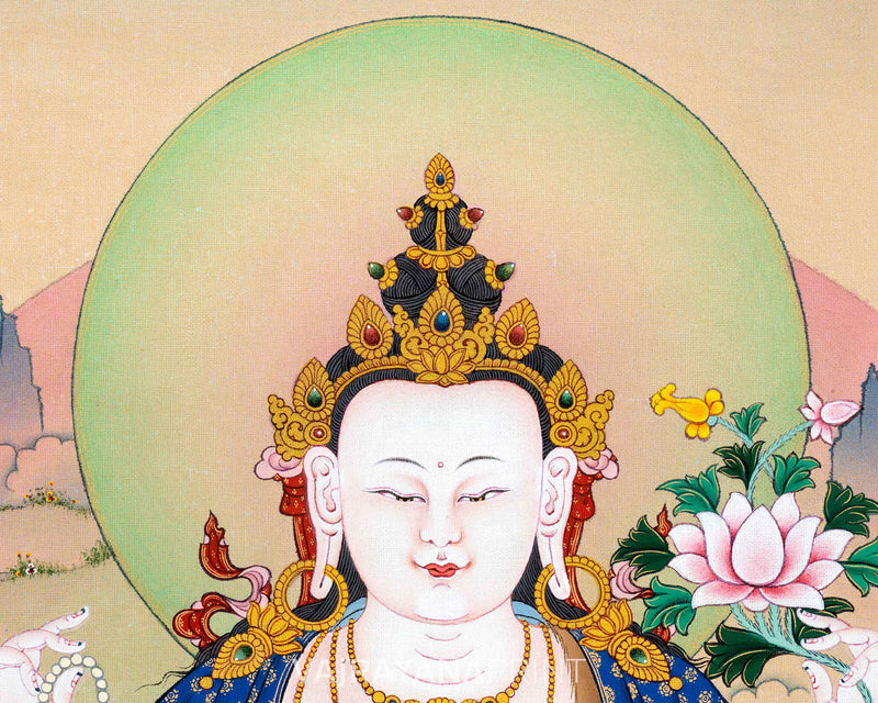 Chenrezig's Thangka Print for Inner Tranquility | The Bodhisattva of Compassion | Art Illuminating Your Space