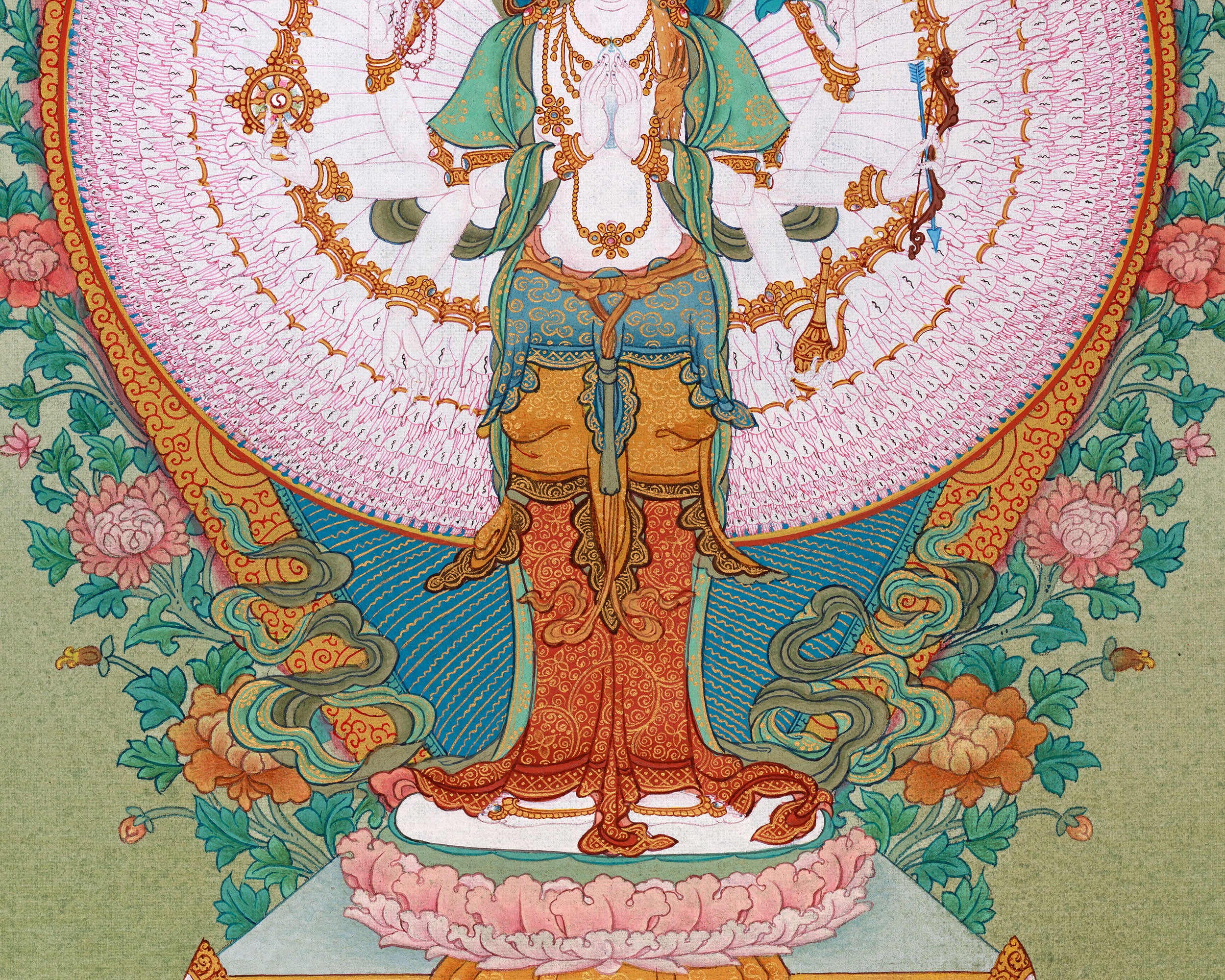 1000 Armed Avalokiteshvara | Small Hand-Painted Tibetan Thangka