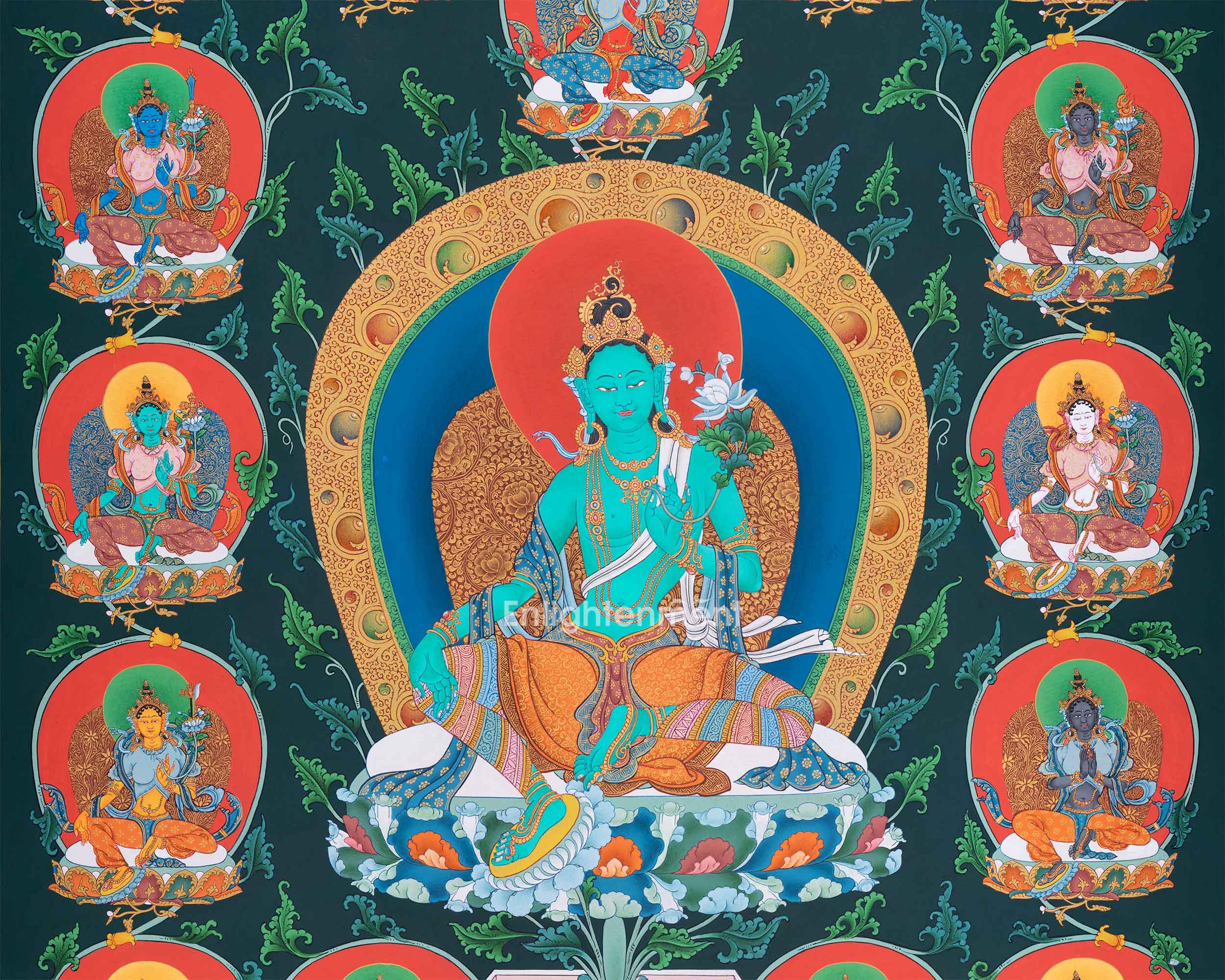 Thangka of 21 Tara Goddess | Traditional Karma Gadri Painting | Tibetan Wall Hanging