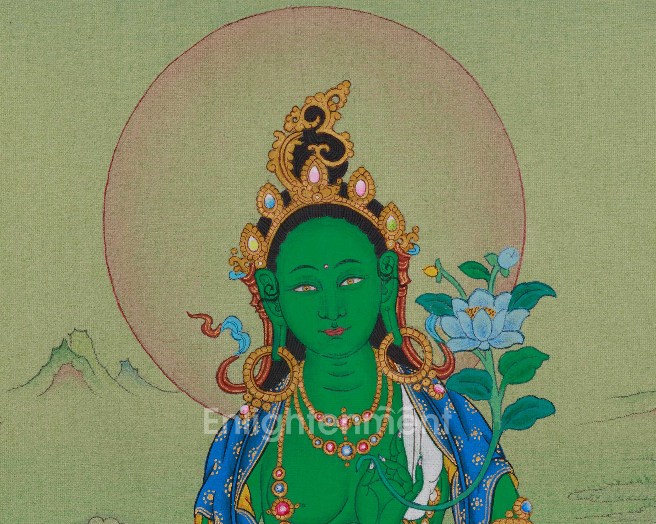 Deity of Compassion Green Tara Thangka | Divine Feminine Artwork