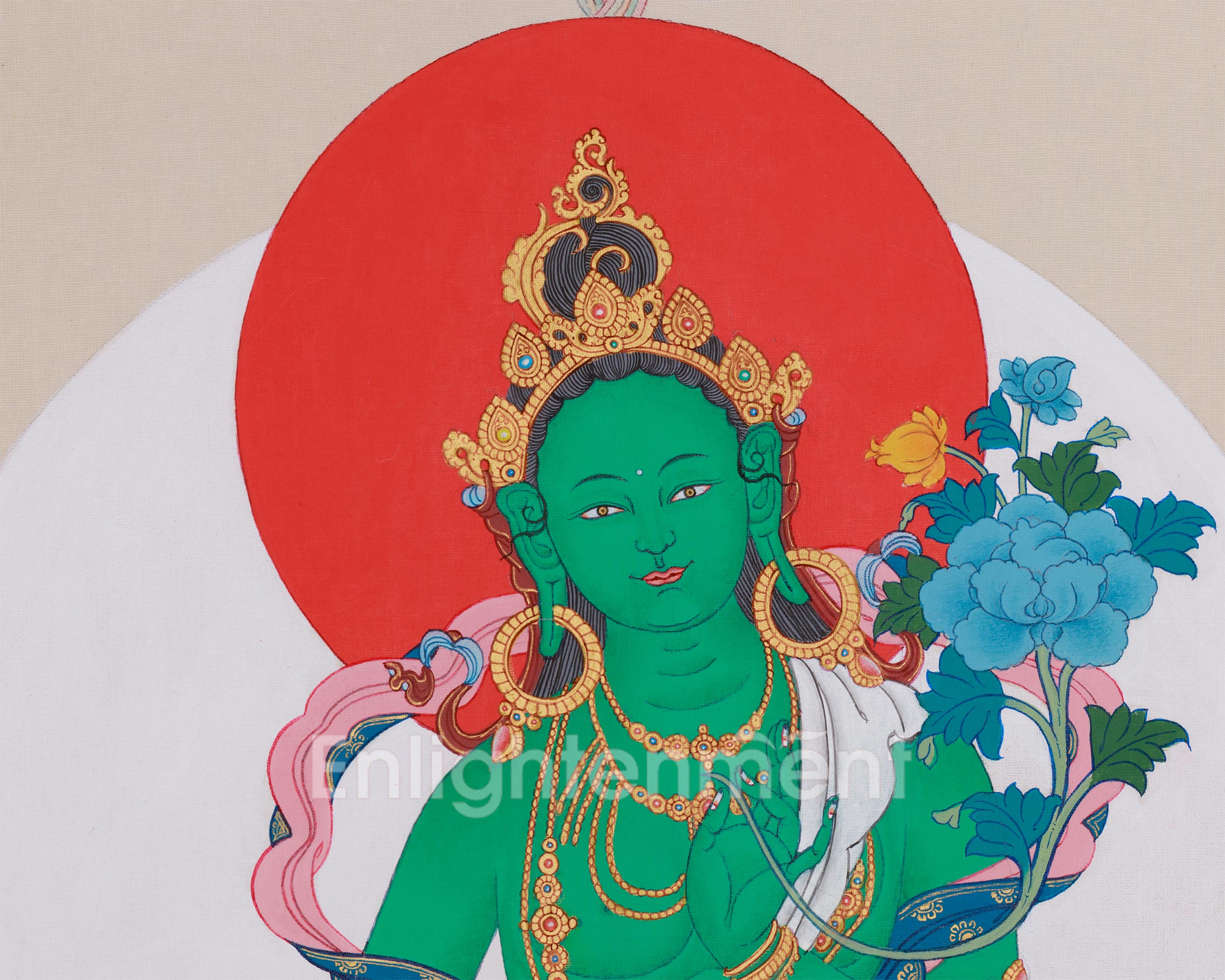 Green Tara Thangka Goddess of Compassion | Spiritual Wall Hanging