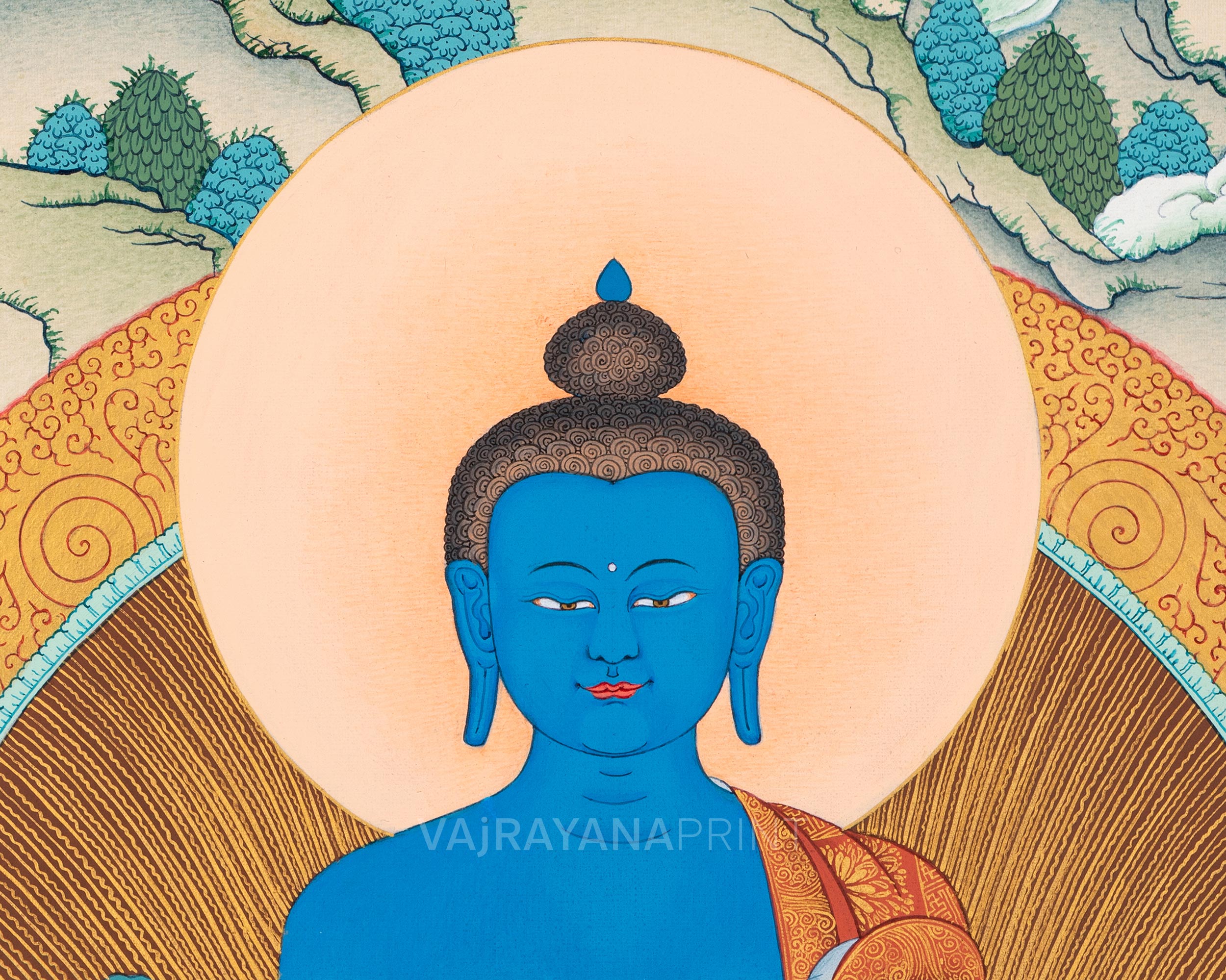 Medicine Buddha Meditation Thangka Print | Bhaisajyaguru Painting