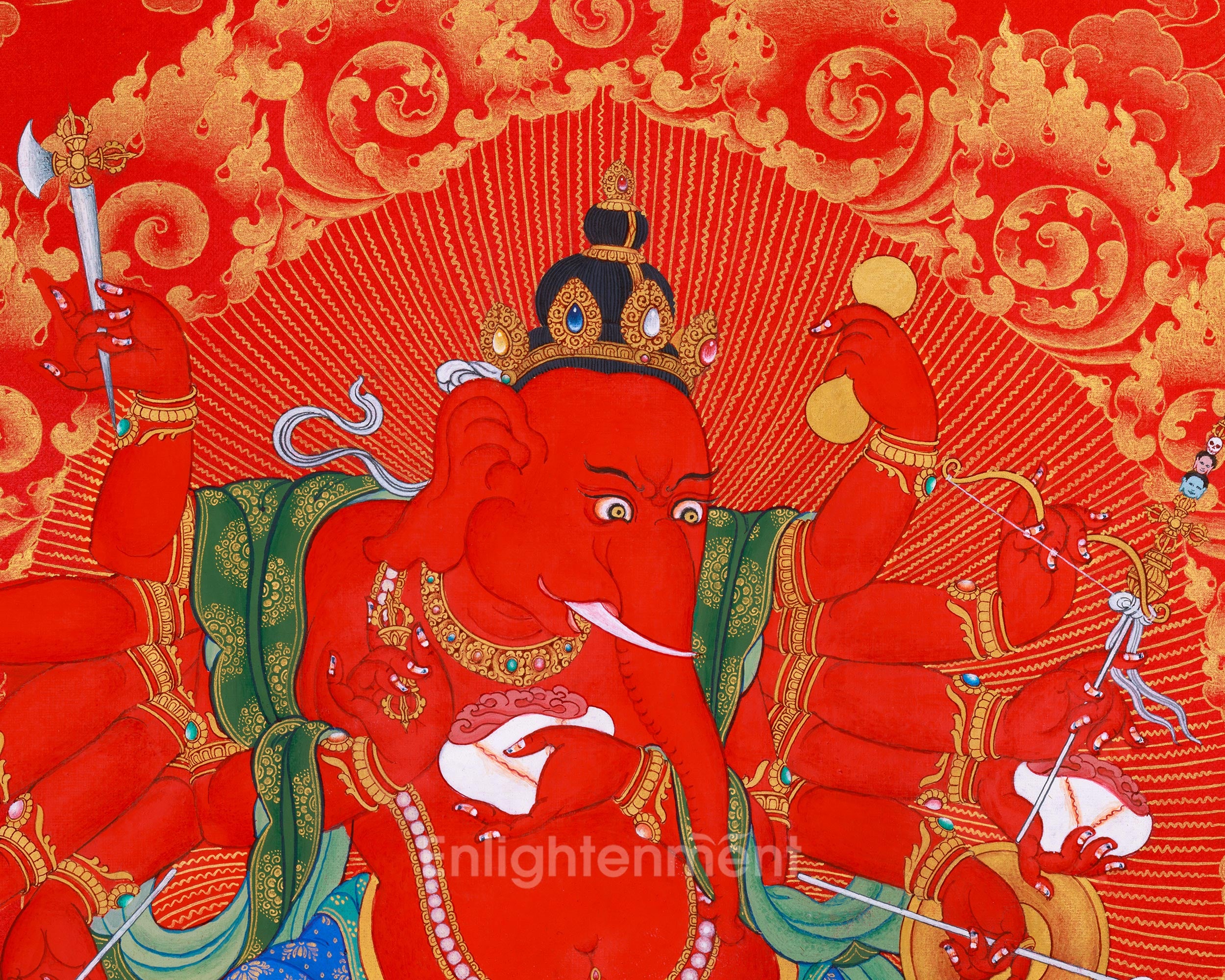 Majestic Red and Gold Ganapati Thangka