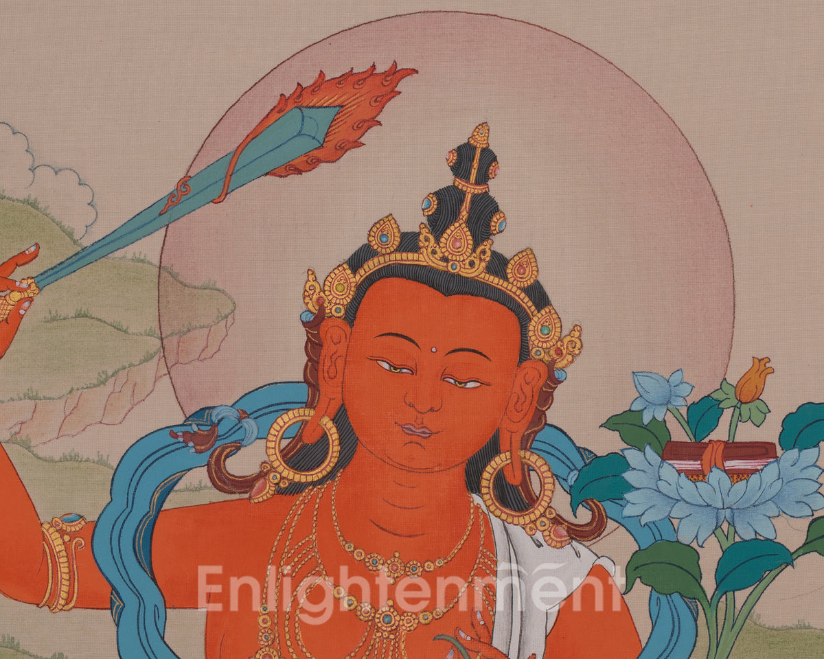 Spiritual Manjushri Artwork | Enlightened Wisdom Deity | Traditional Thangka