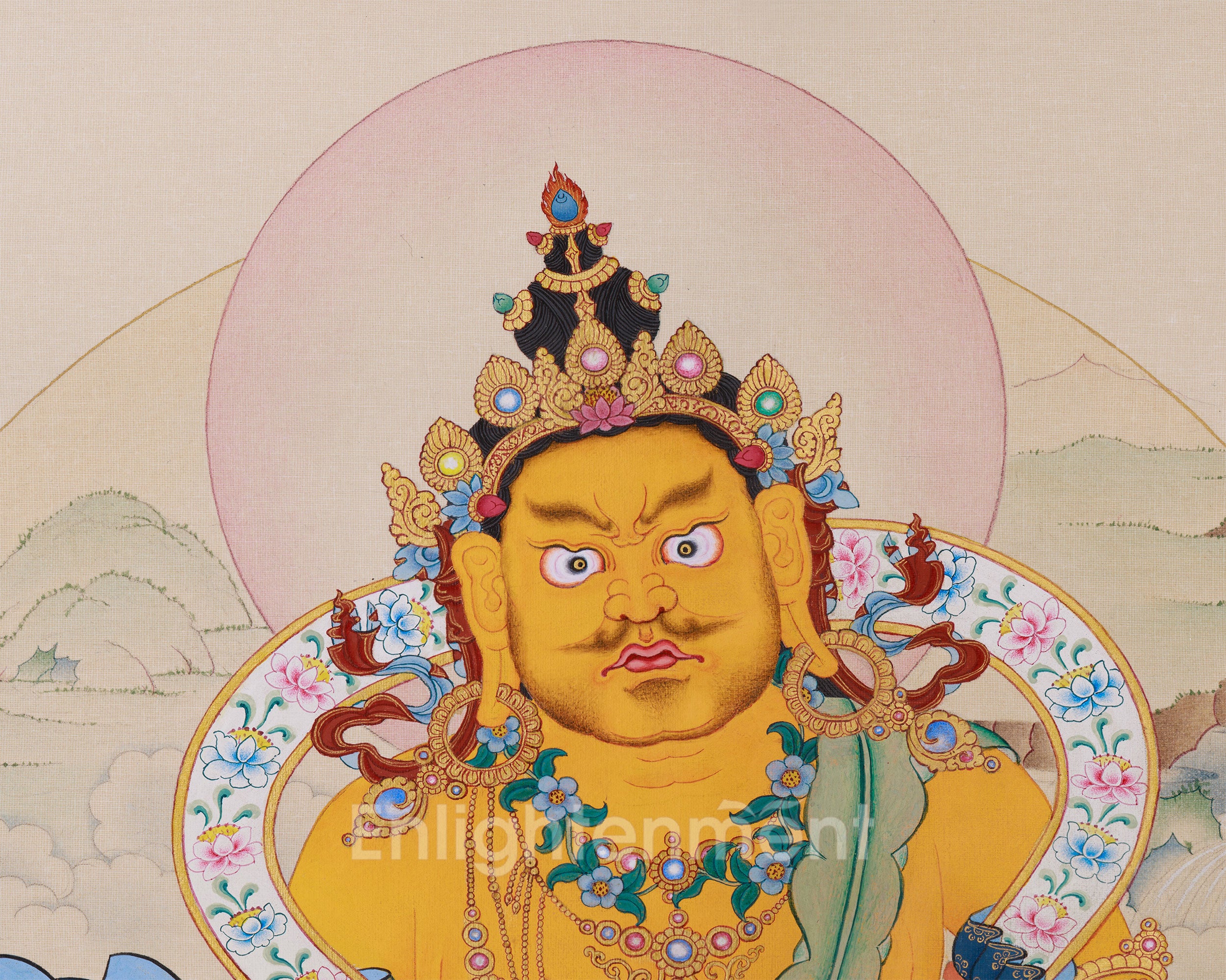 Tibetan Jambhala Thangka | Hand-Painted Art of Abundance | Brocade Mounted