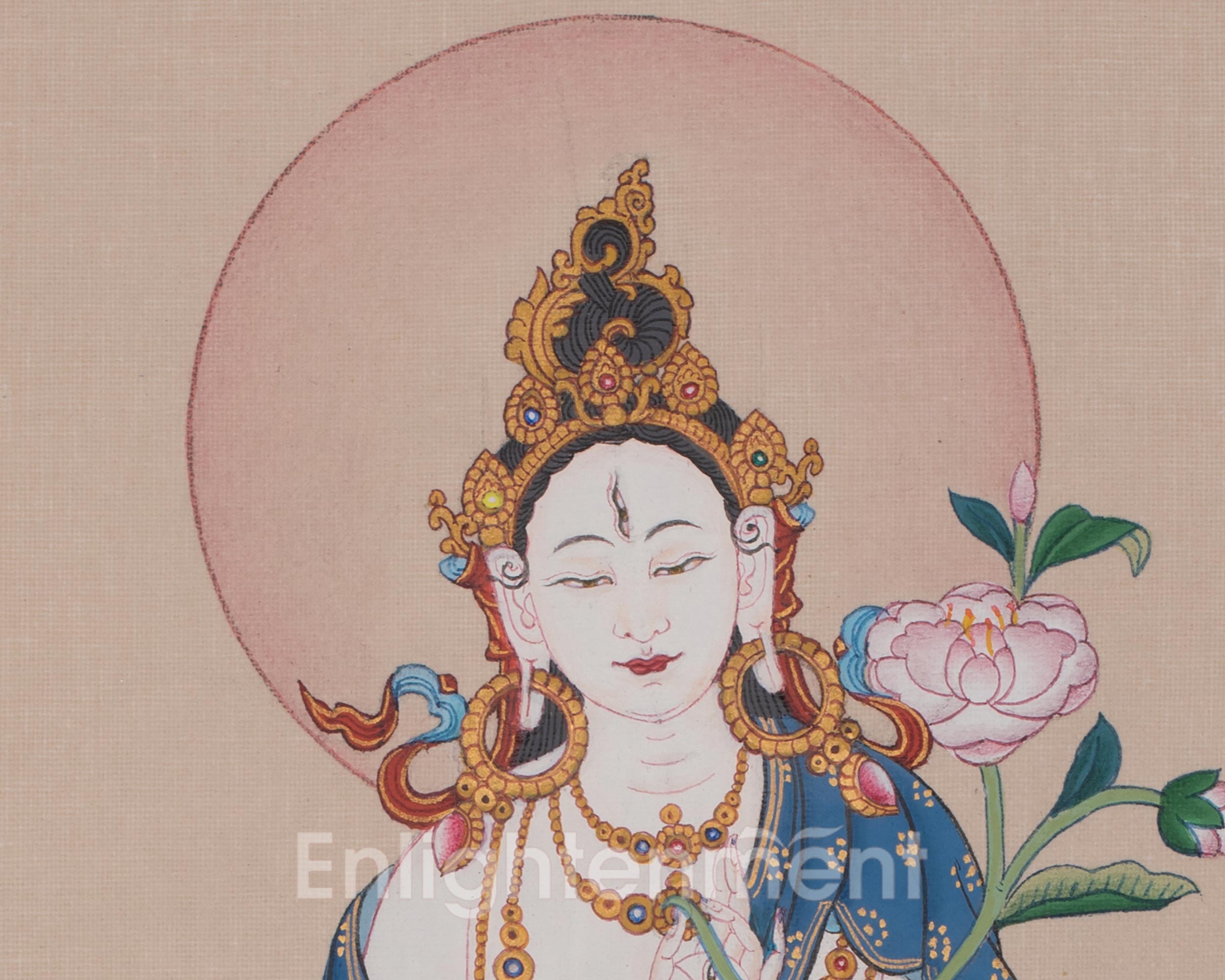 Healing Deity White Tara Art | Tibetan Compassion Artwork | Traditional Thangka