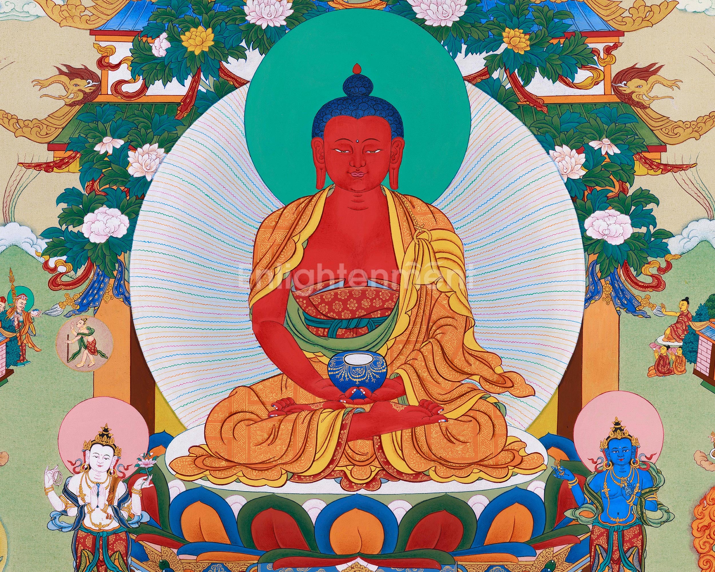 Pure Land Amitabha Singham Thangka | Karma Gadri Artistry