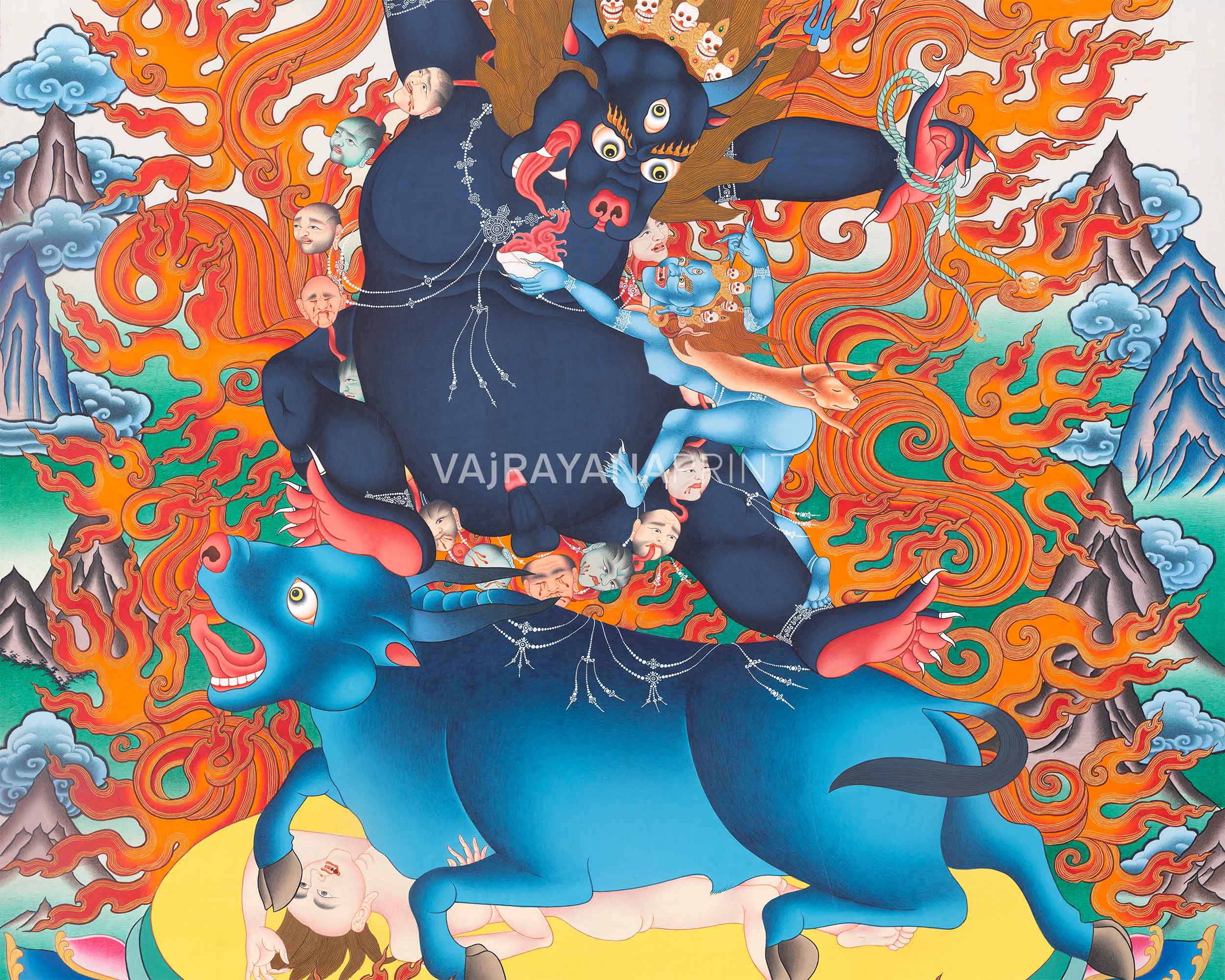High-Quality Giclee Print Of Yama Dharmaraja | Traditional Nepali Print For Wall Hanging & Room Decor