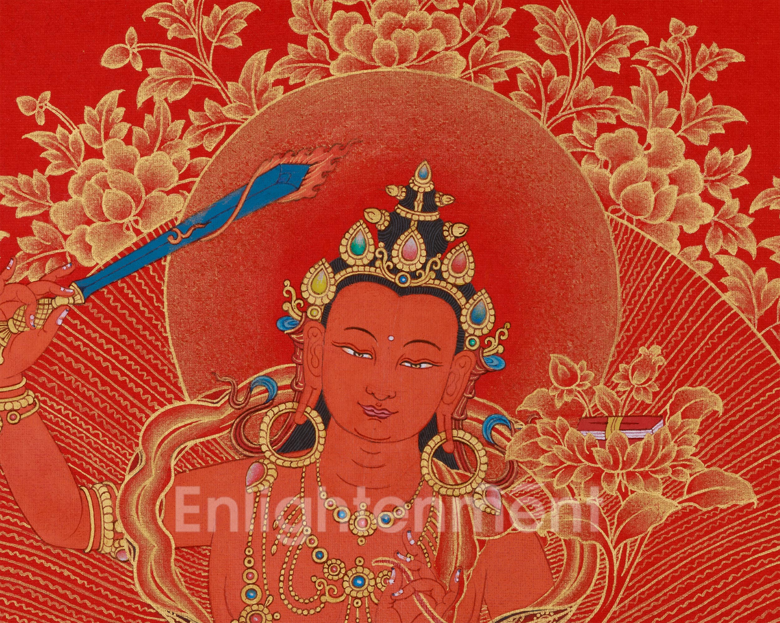 Gold Thangka of Manjushri | Bodhisattva of Supreme Wisdom & Enlightenment