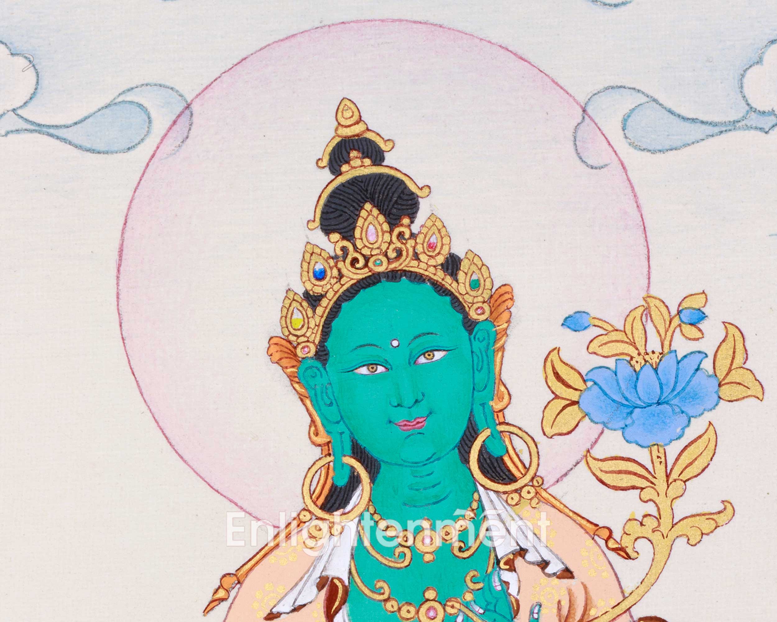 Green Tara Sacred Art | Hand Painted Divine Harmony Thangka | The Goddess of Healing