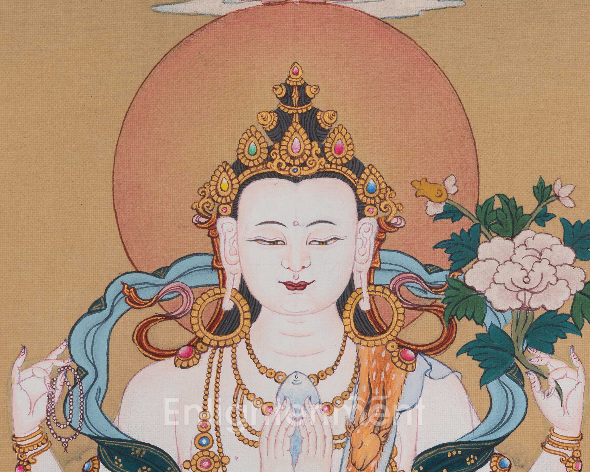 Tibetan Chenrezig Buddhist Art | Compassion Deity | Avalokiteshvara Thangka