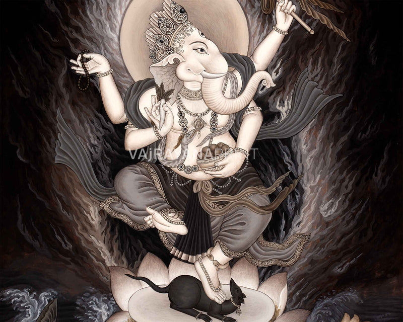High-Quality Giclee Print For Praying To Ganesha | Newari Paubha Print For Ganesh Chaturthi