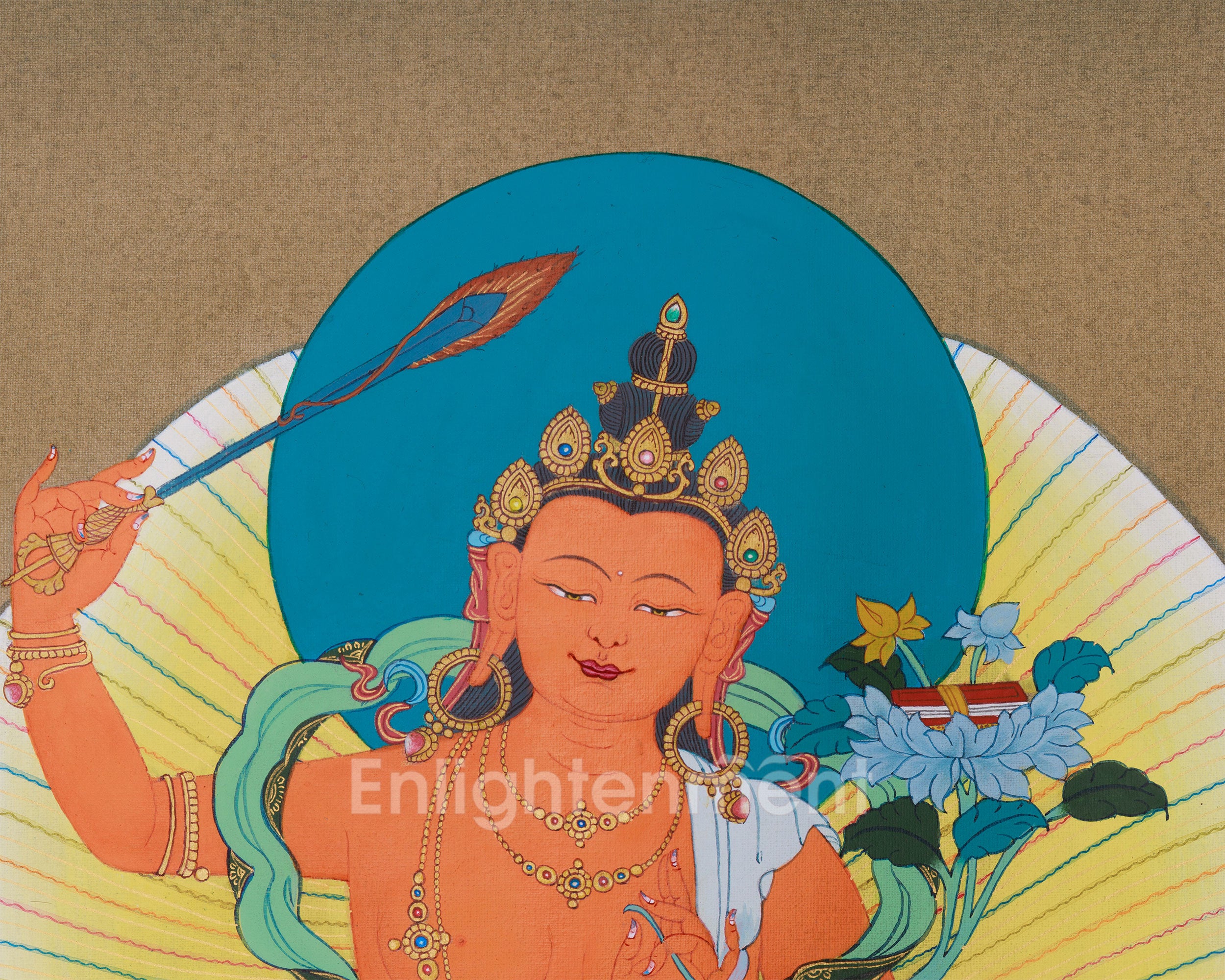 Tibetan Thangka of Wisdom Buddha Manjushri | Guardian of Knowledge and Enlightenment