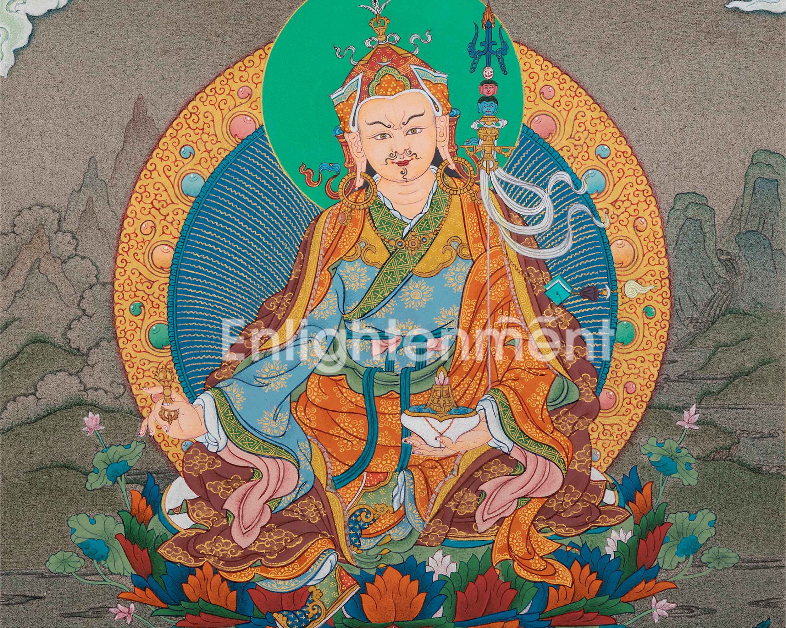Traditional Guru Rinpoche Thangka | Lotus Born Master Art | Master of Transformation