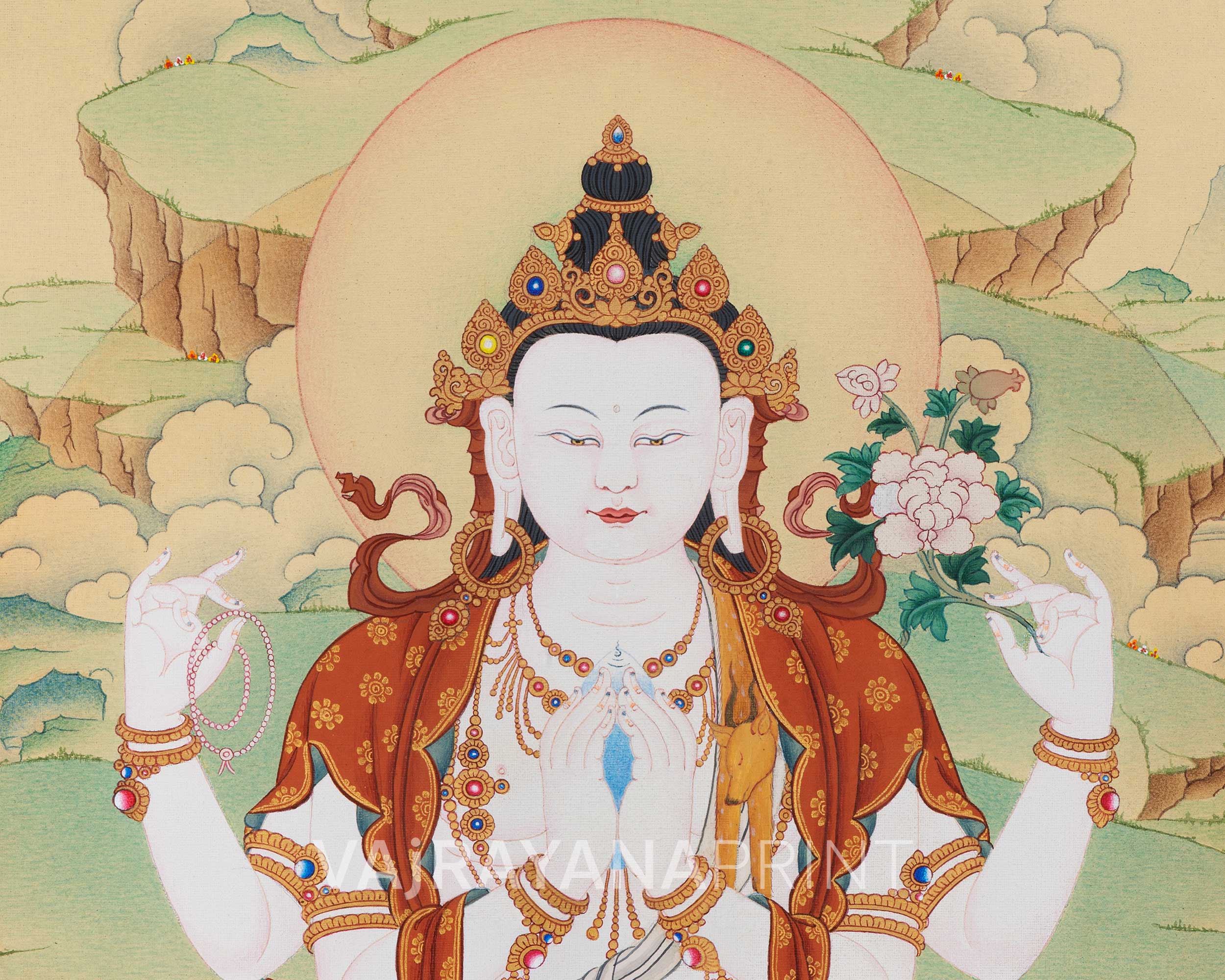 Chenrezig Thangka Print | Bodhisattva Canvas Print With High-Quality Giclee
