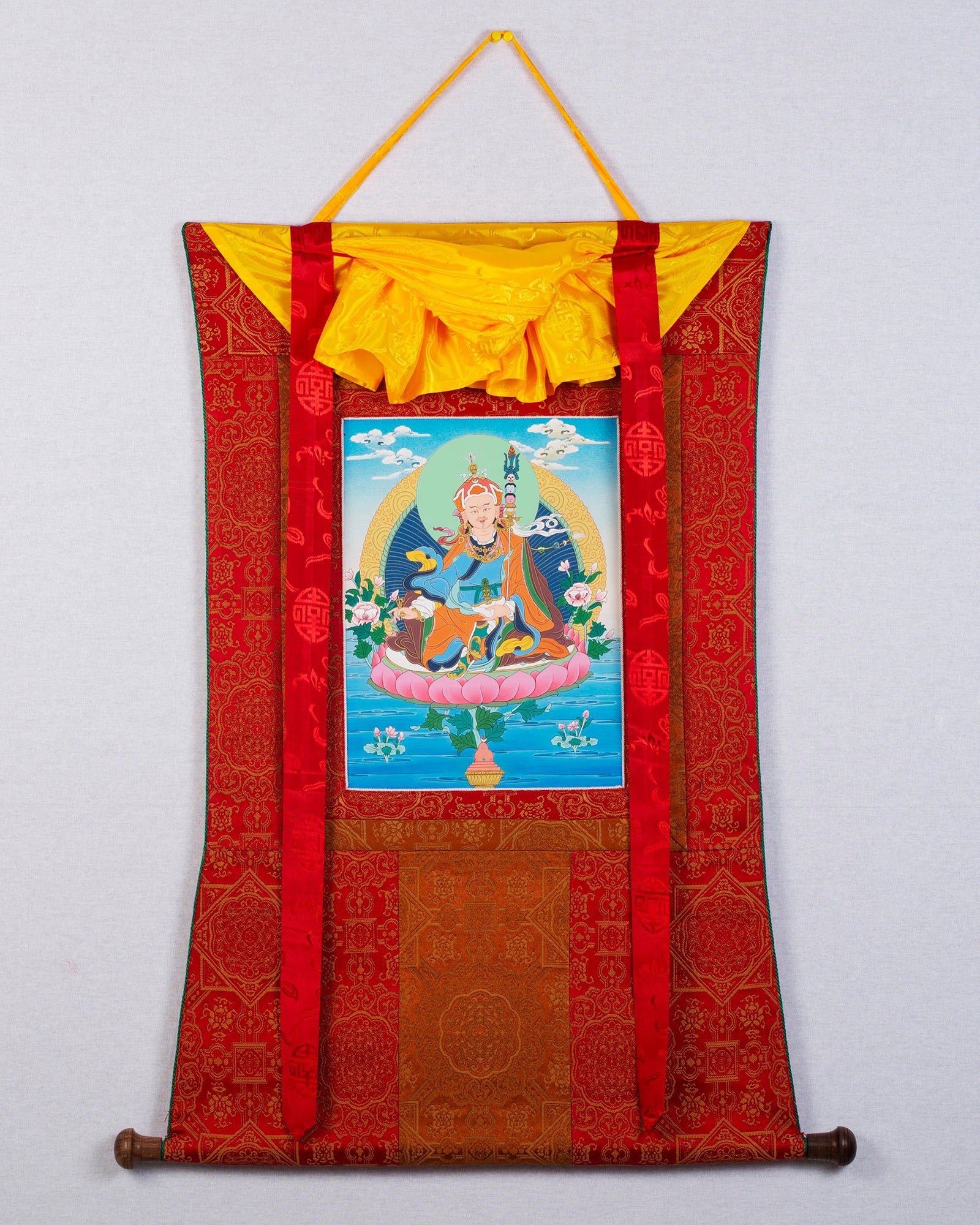 Guru Padmasambhava Thangka | Himalayan Art | Tibetan Painting (with Brocade)