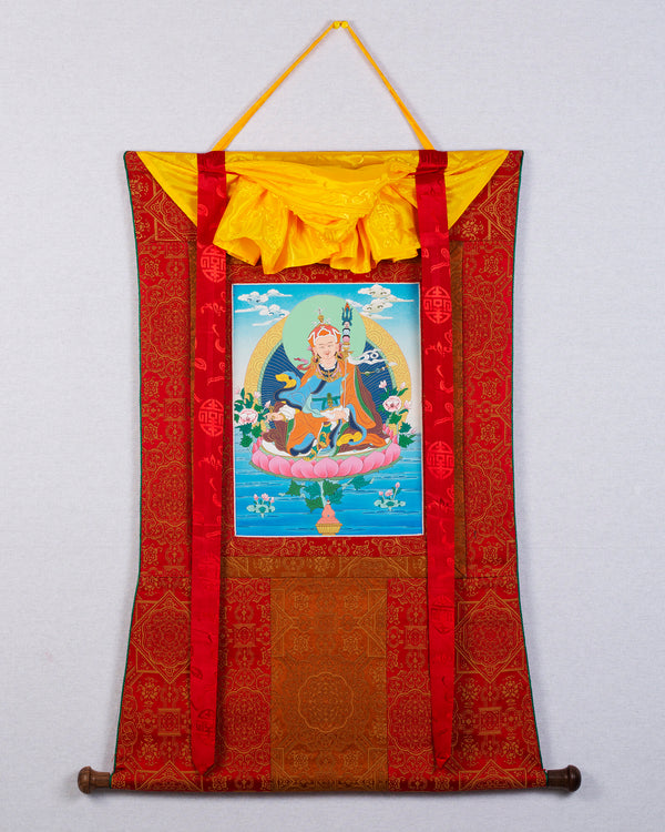 Guru Padmasambhava Thangka | Himalayan Art | Tibetan Painting (with Brocade)