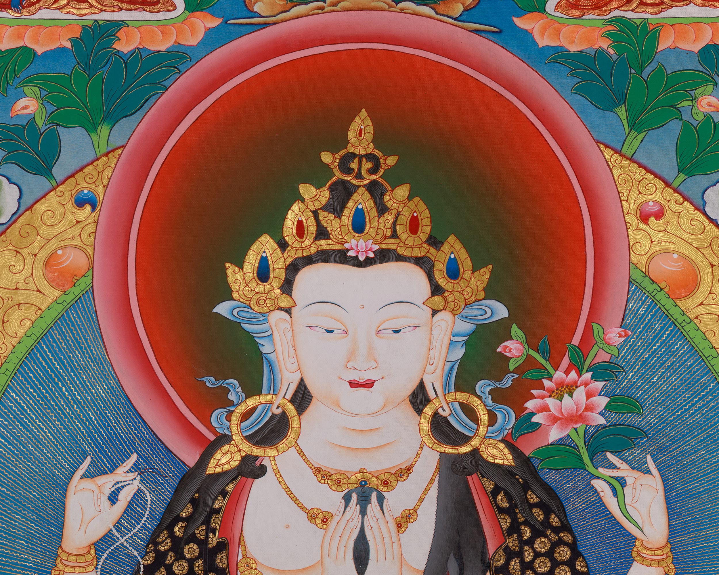Chenrezig With Other Deities Thangka | Five Dhyani Buddha | Vajrapani And Manjushri Art
