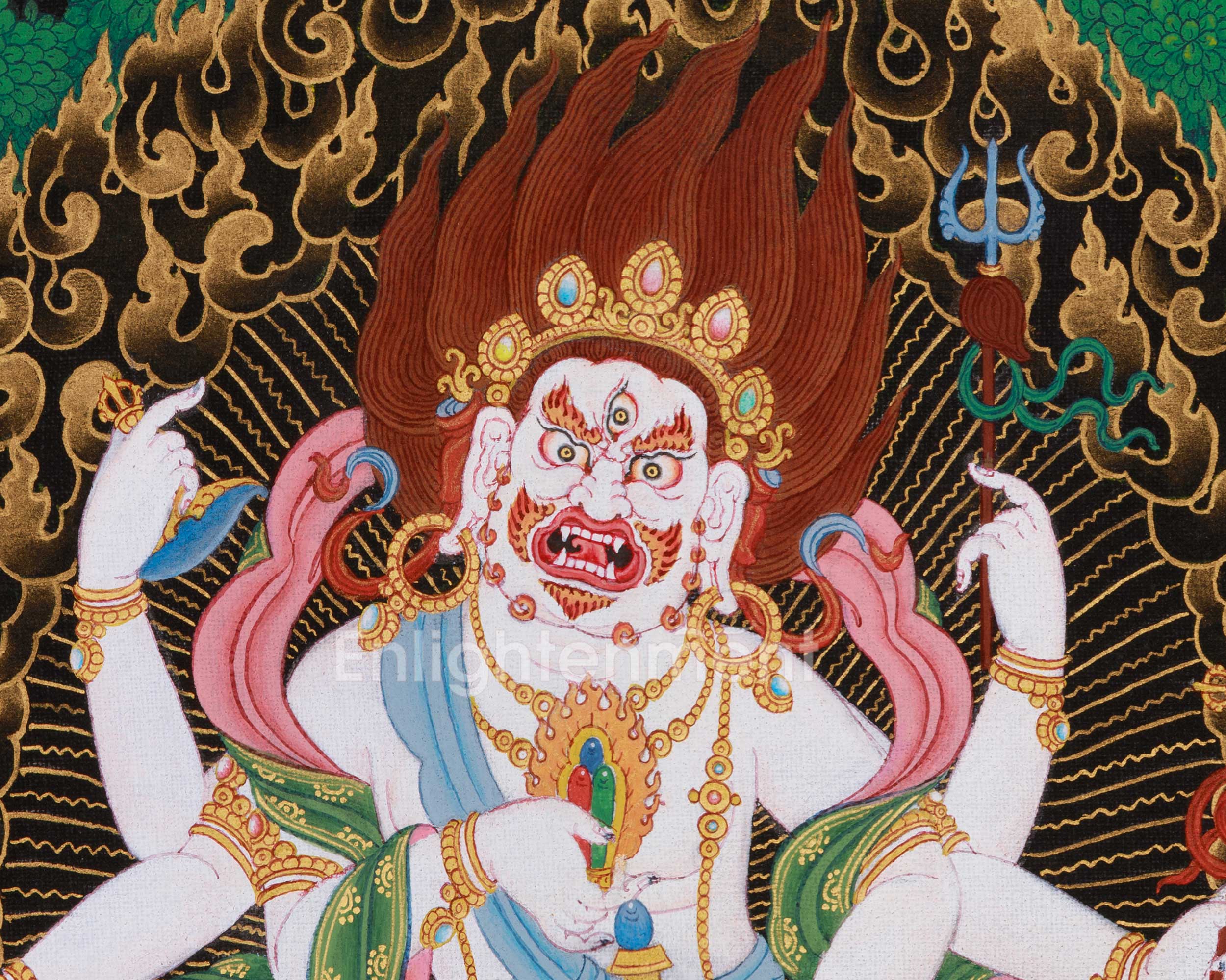 Traditional Thangka of White Mahakala | Prosperity Deity
