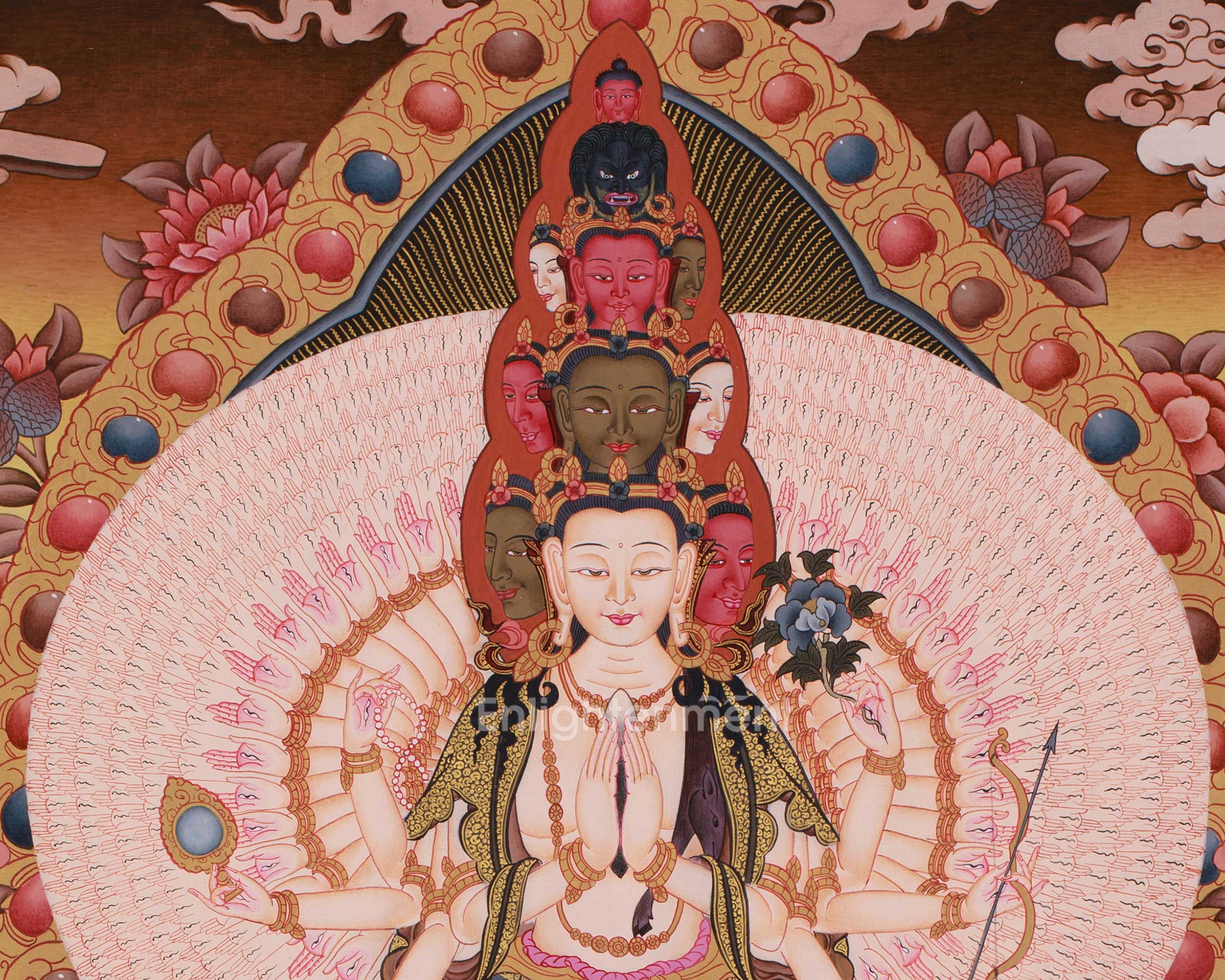 1000 Armed Chenrezig With Amitabha Thangka | Bodhisattva of Compassion