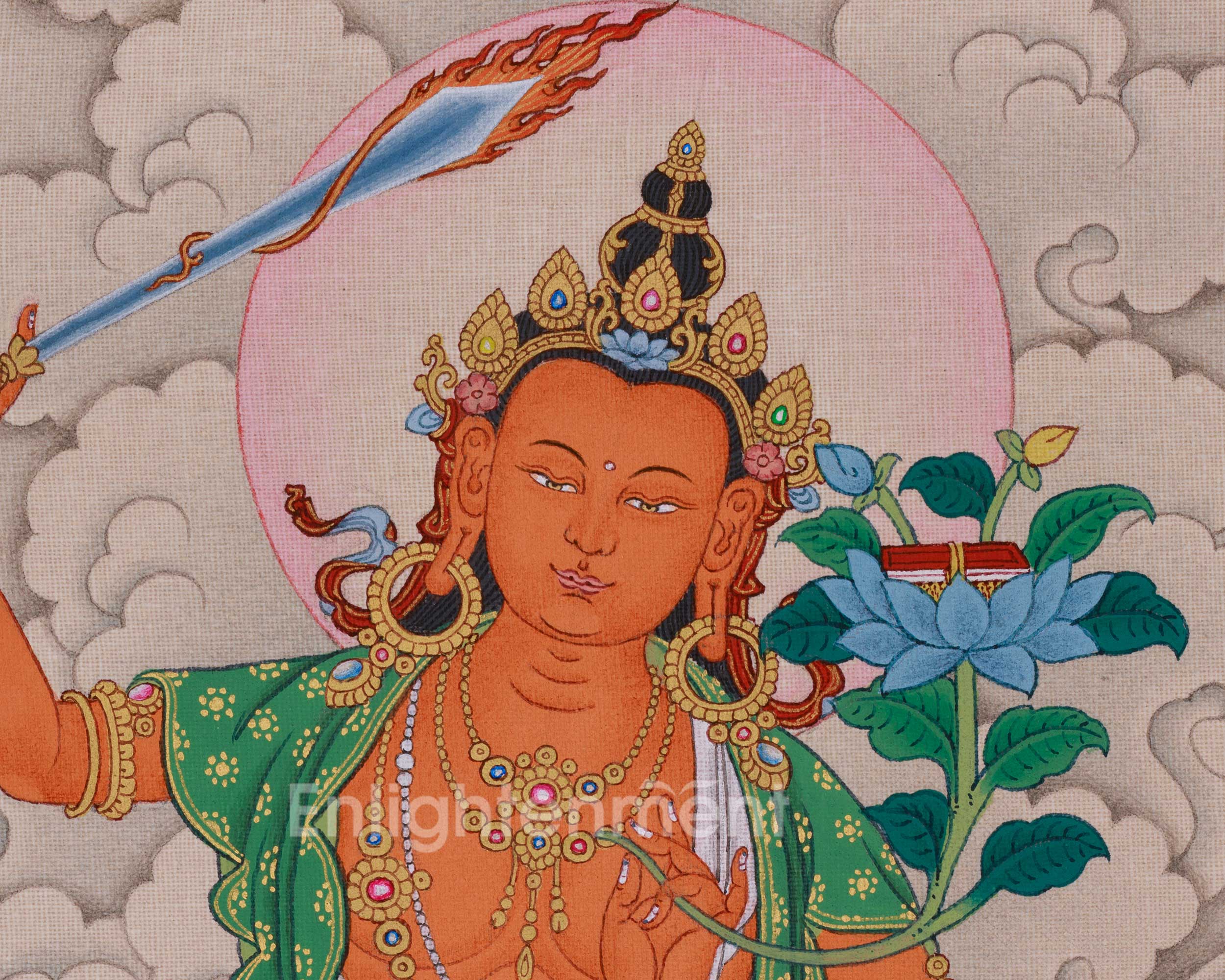 Manjushri Bodhisattva of Wisdom Deity Thangka | God of Swords