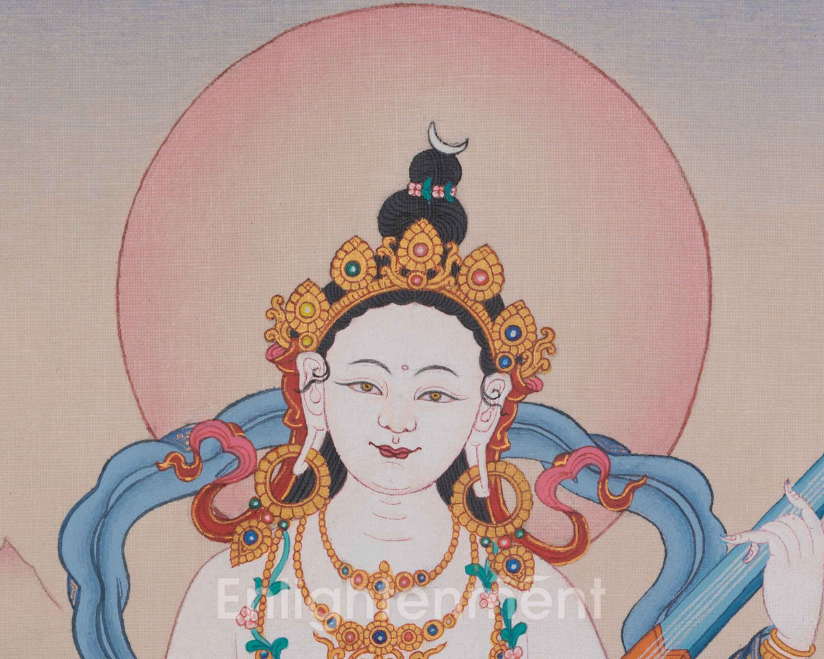 Saraswati Meditation Thangka | Goddess of Wisdom, Knowledge, and Creative Expression