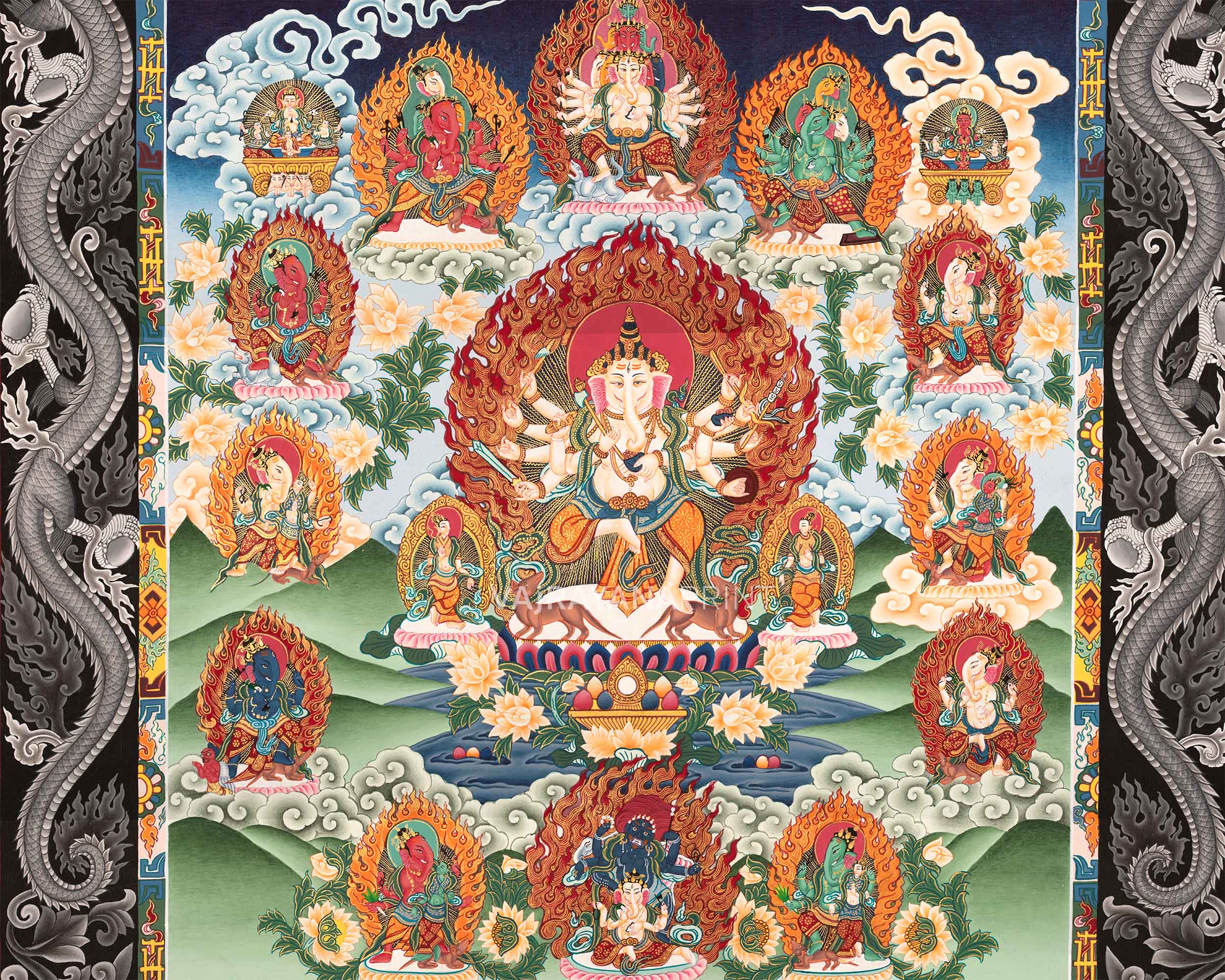 Traditional Newari Pauba Print For Ganesh Stotram Practice | Paubha Print For Ganesh Chaturthi Celebration