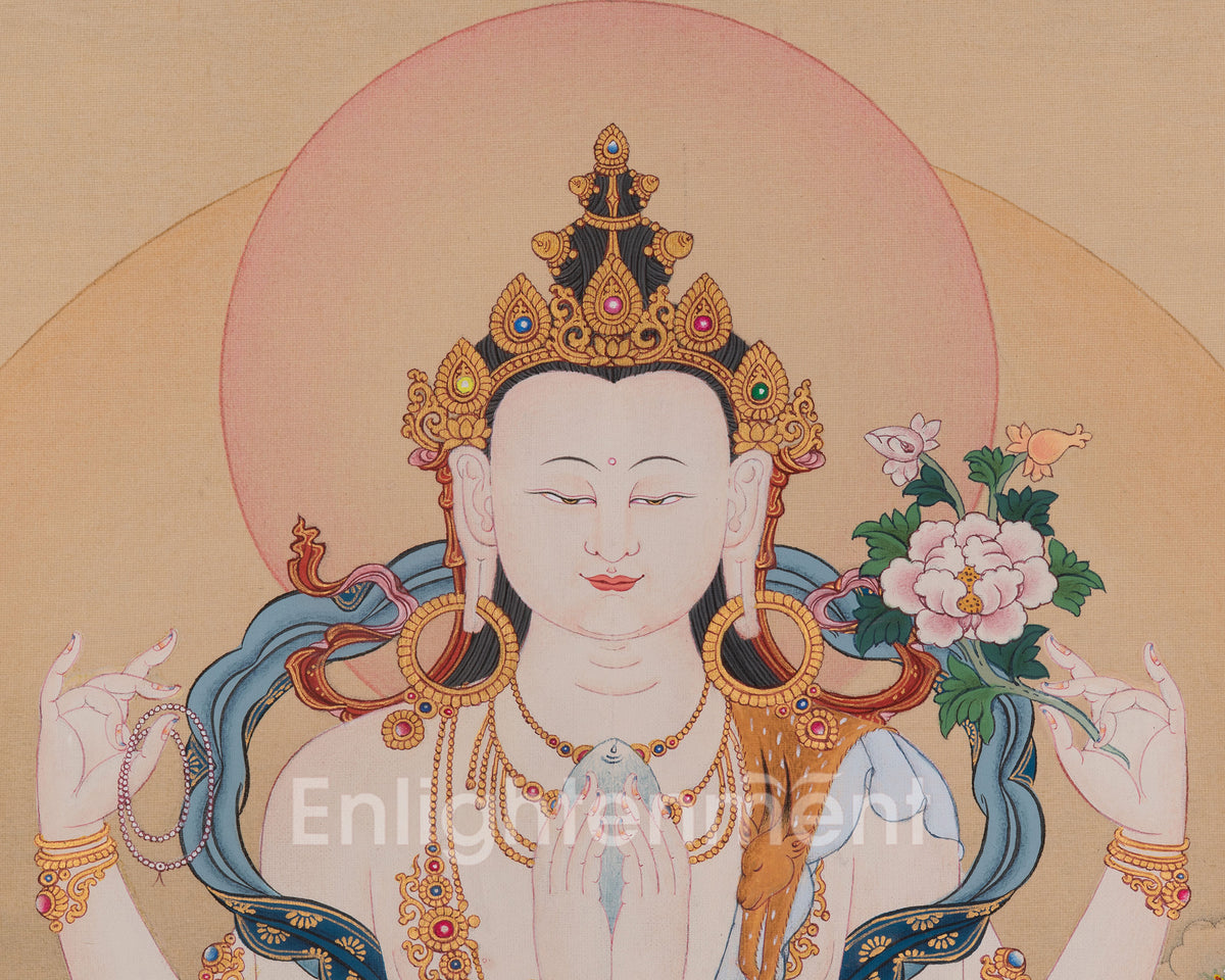 Chenrezig Thangka Painting | Sacred Tibetan Art of Infinite Compassion
