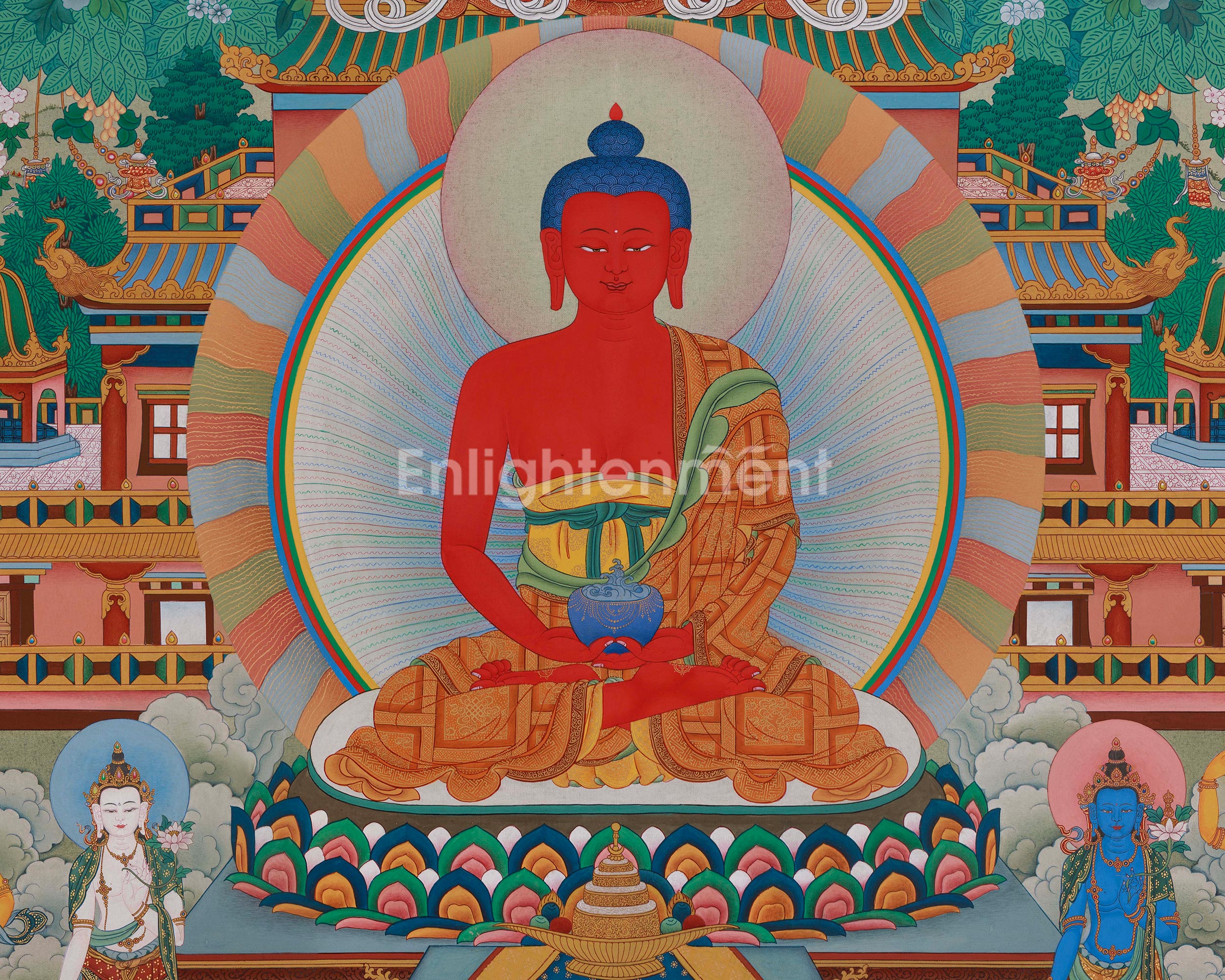 Traditional Amitabha Singham Thangka | Tibetan Buddhist Art