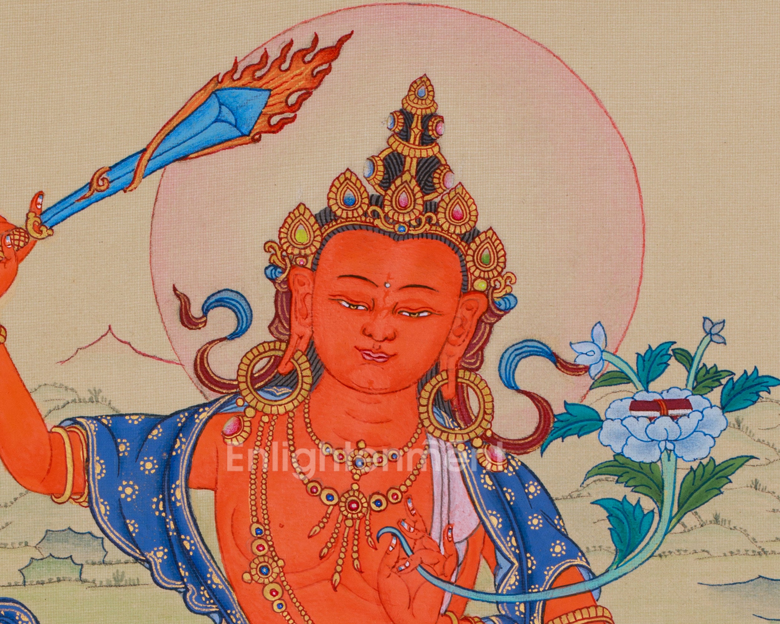 Sacred Thangka Of Manjushri | Bodhisattva Art | Meditation Altar