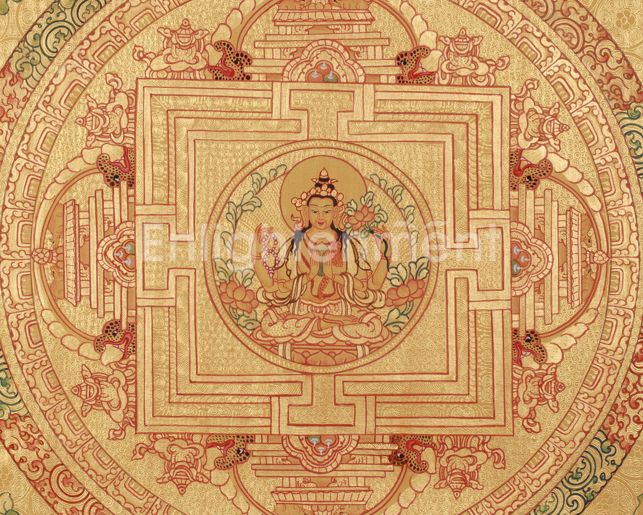 Gold Bodhisattva Chenrezig Mandala | Buddha of Mercy and Wisdom