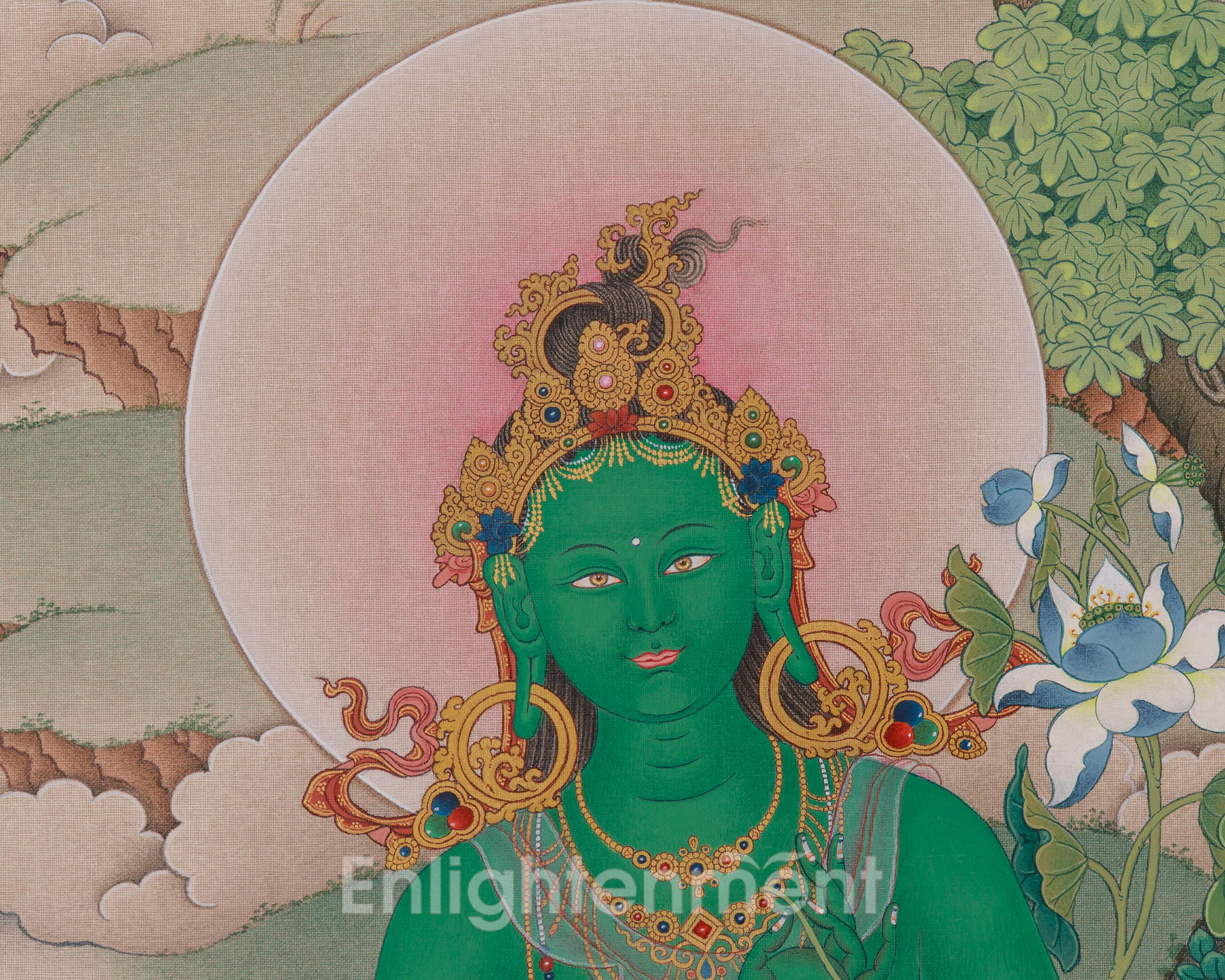 Goddess of Compassion Green Tara Thangka | Shyama Tara | female Buddha