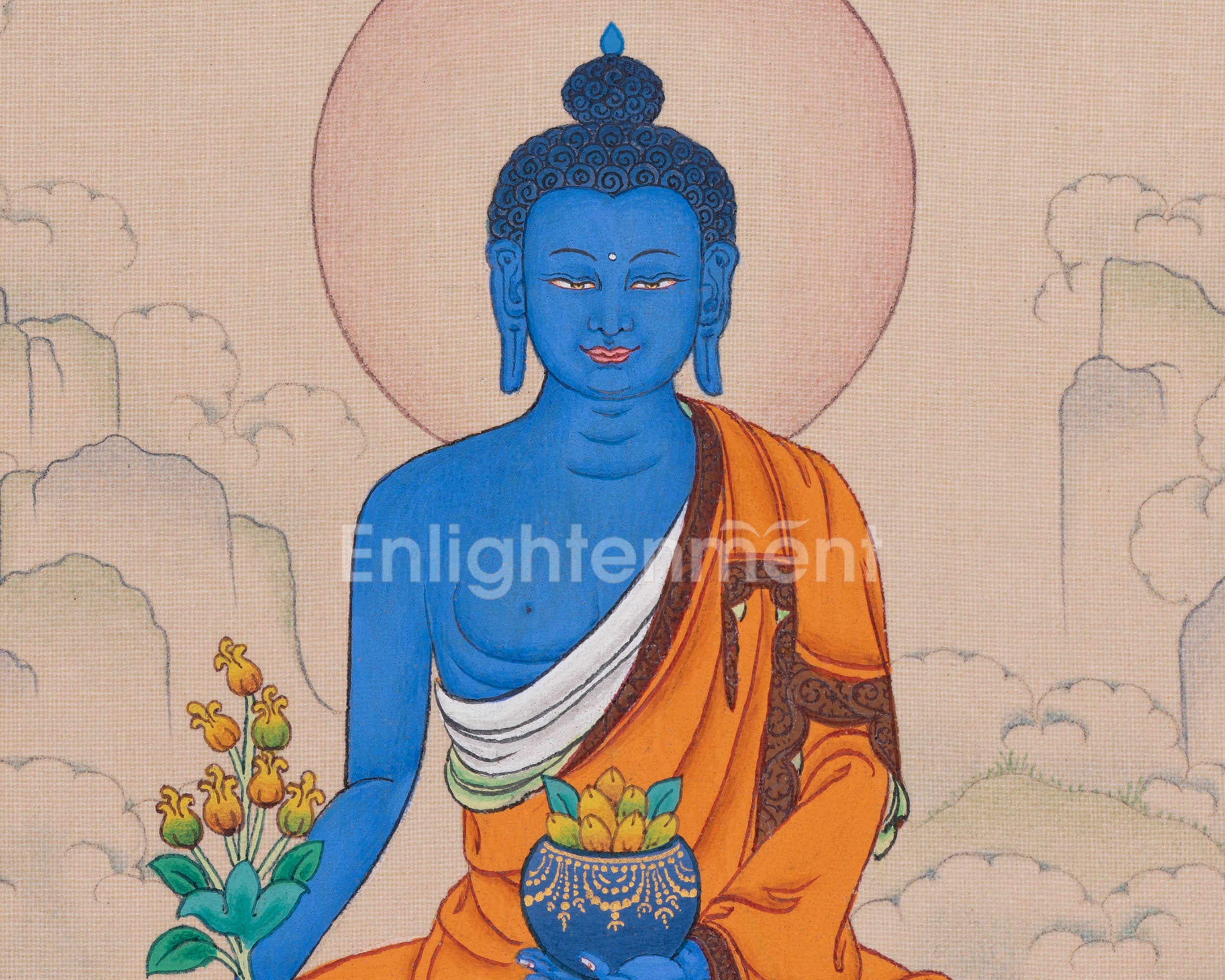 Compact Medicine Buddha Thangka | Buddha of Health and Wellness