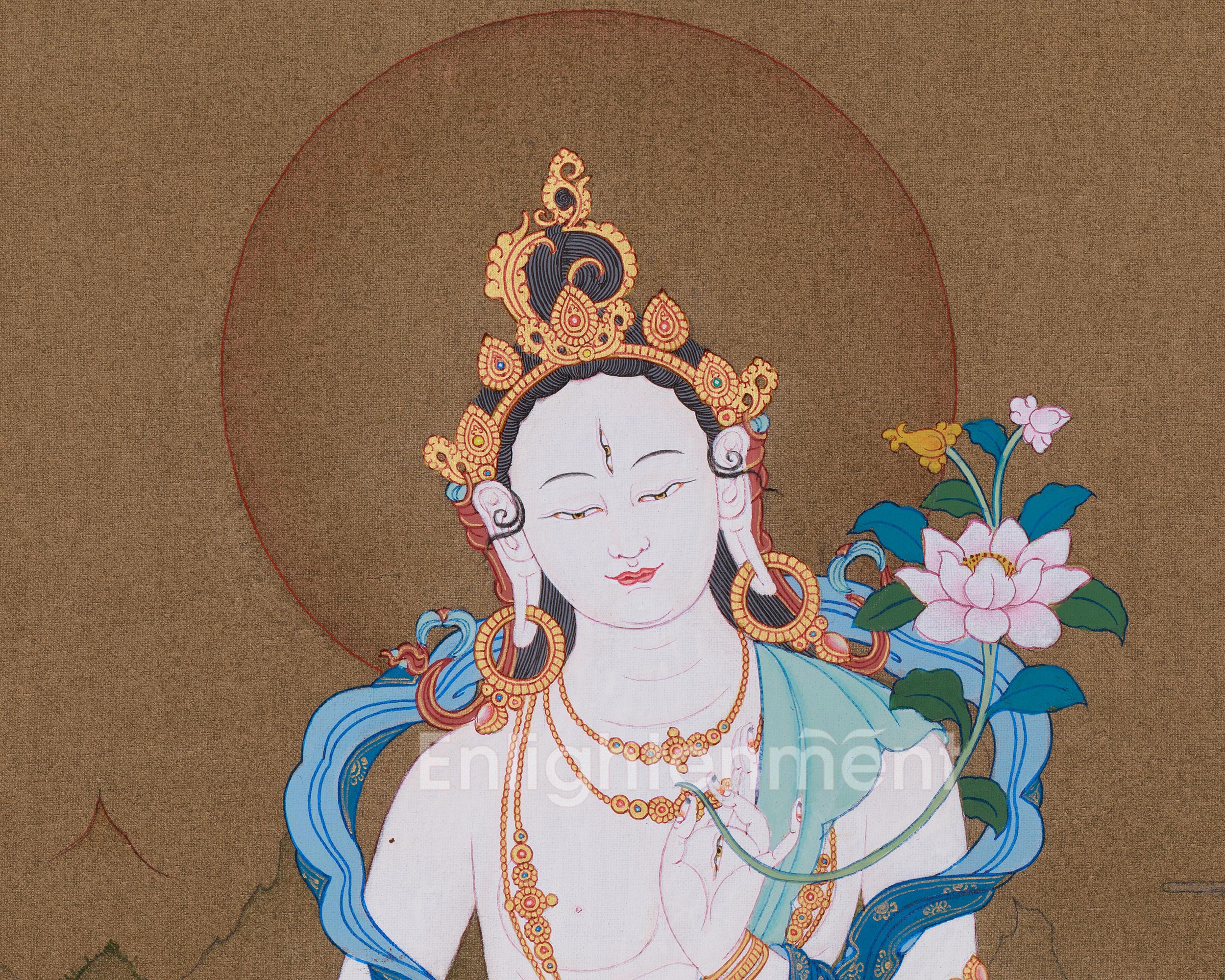 Female Deity Artwork | White Tara, the Goddess of Compassion and Longevity