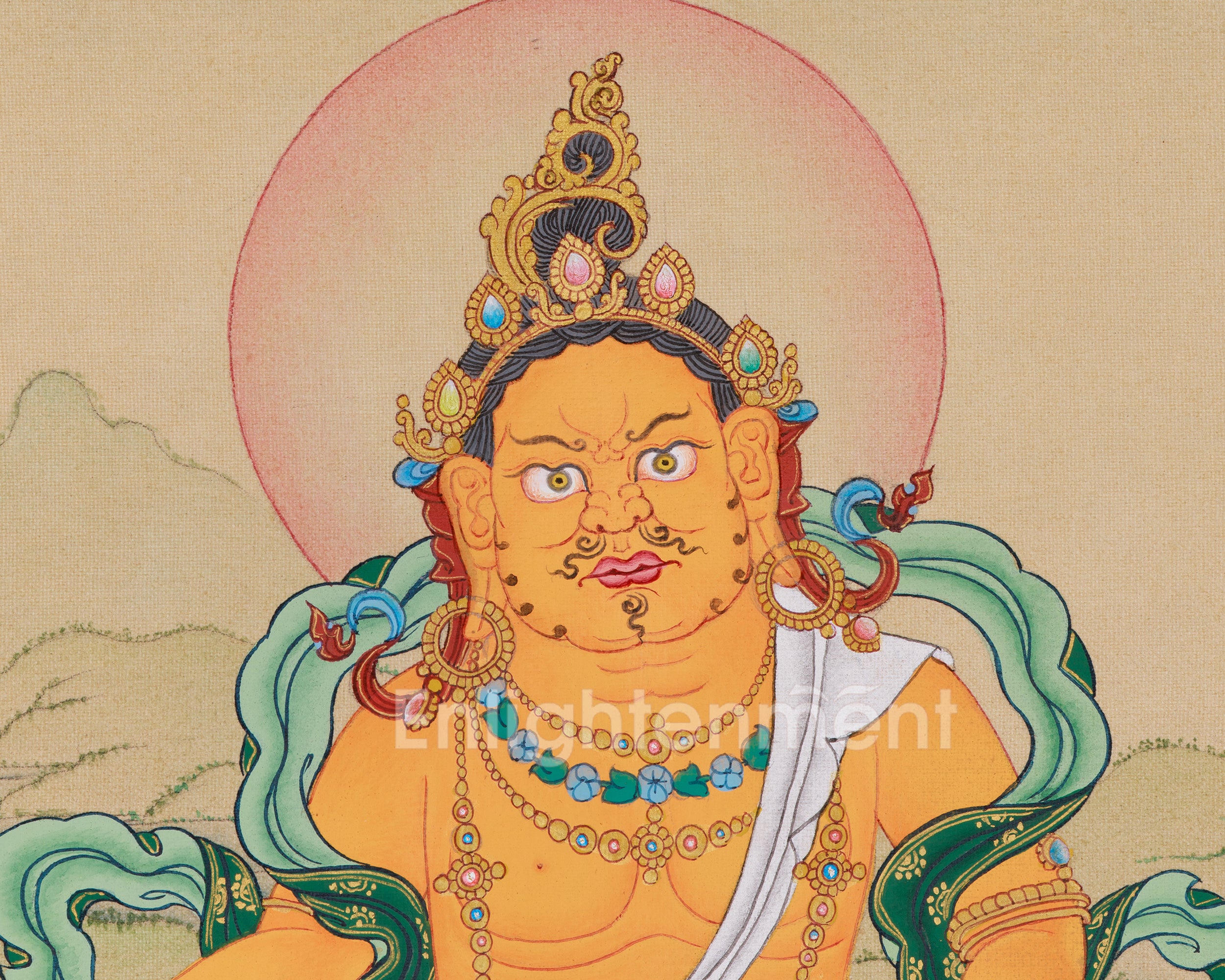 Original Hand-Painted Dzambhala Thangka, Guardian of Prosperity | For Abundance