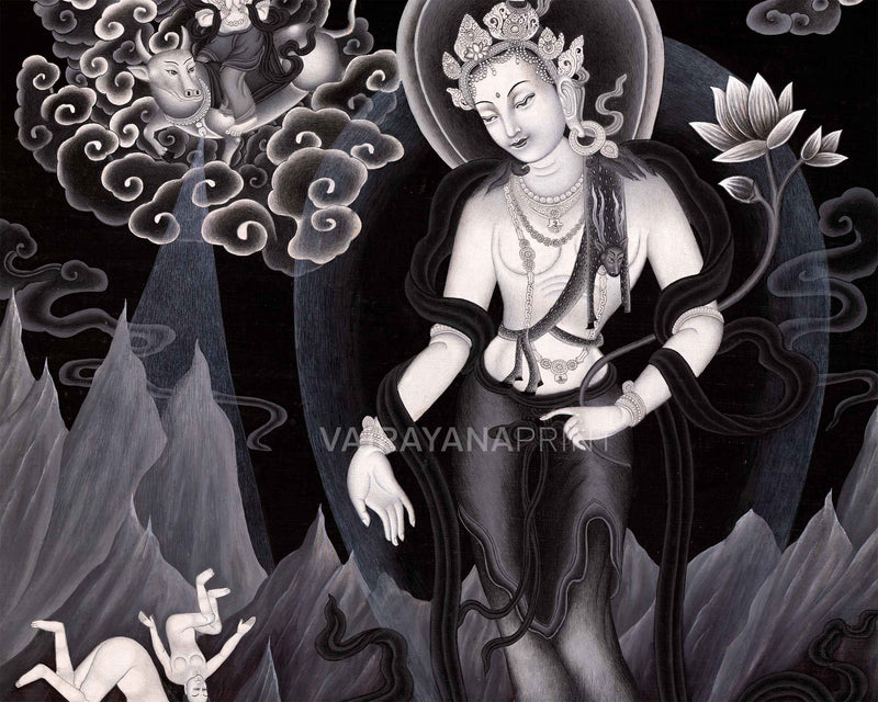 Avalokiteshvara Bodhisattva Traditional Newari Painting Print | Wall Hanging Of Chenrezig The Bodhisattva Of Compassion