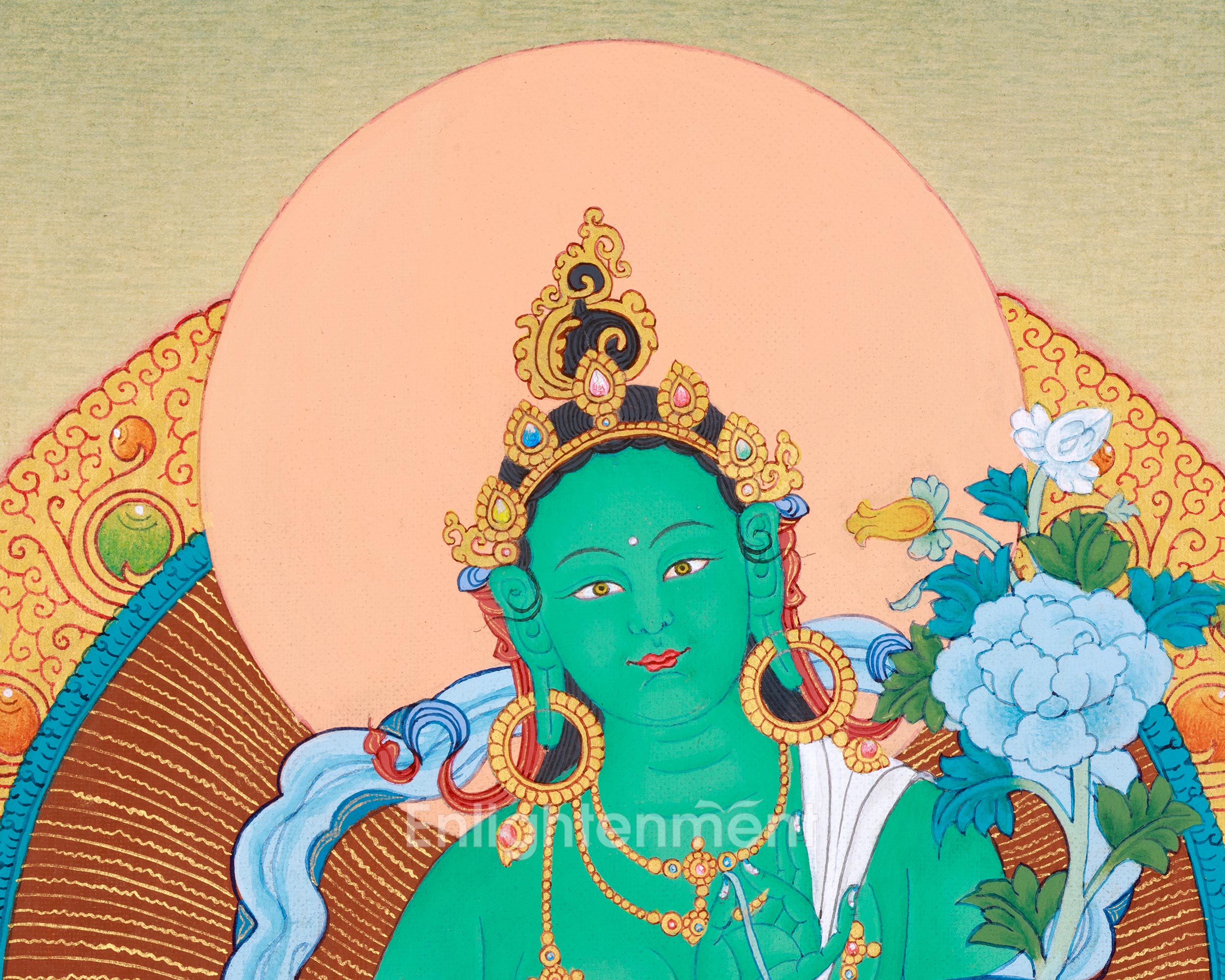 Small Size Green Tara Thangka in Gold