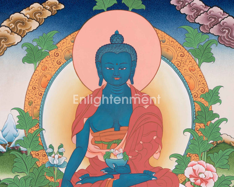 Bhaisajyaguru Thangka Artwork | Hand Painted Medicine Buddha Art | The Healing Buddha