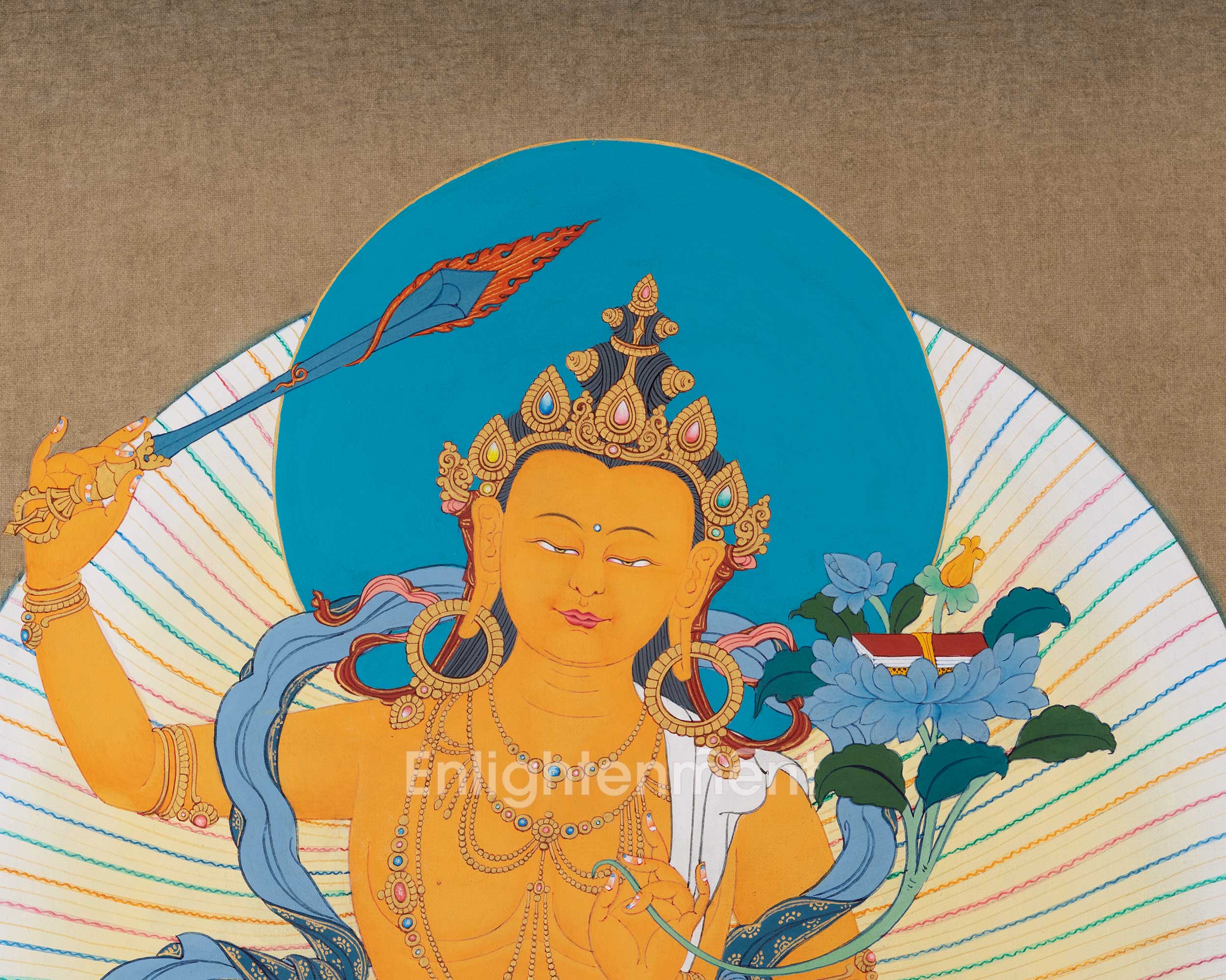 Manjushri, A Traditional Karma Gadri Thangka of Wisdom Buddha
