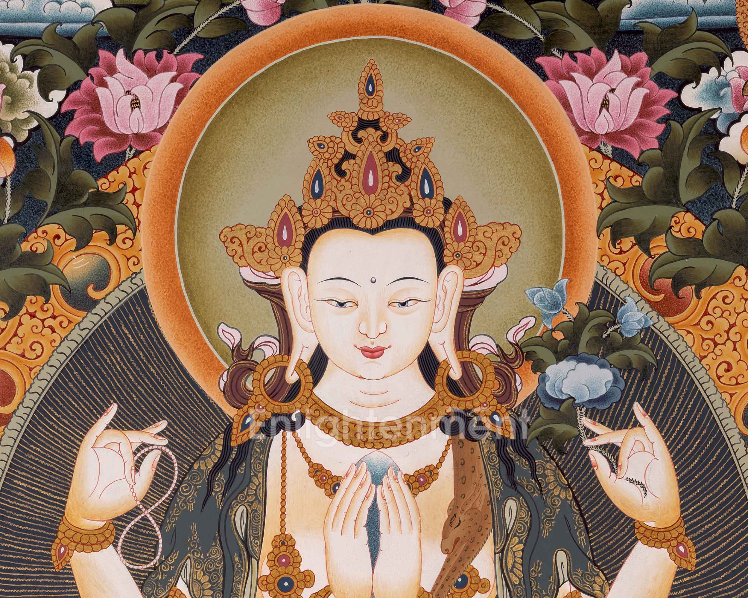 Bodhisattva Four-Armed Chenrezig Thangka | Embodying the Compassion of Avalokiteshvara