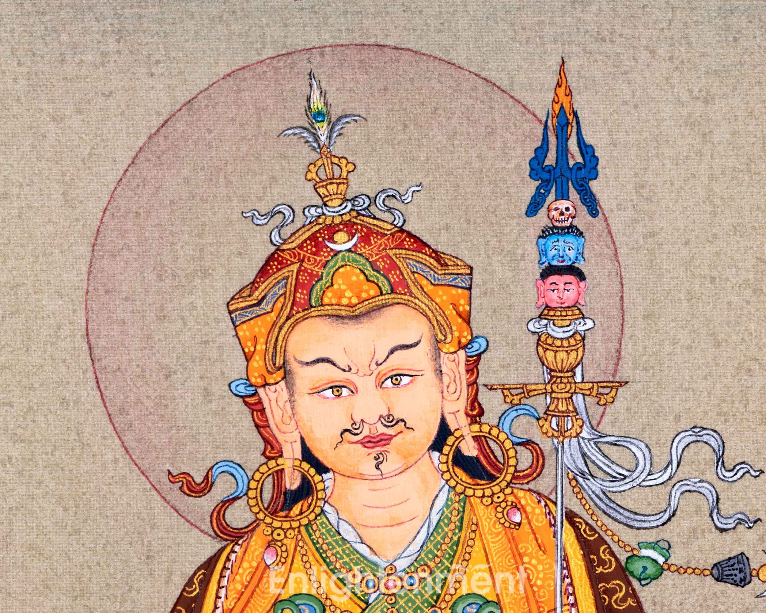 Sacred Guru Rinpoche Thangka | Handpainted Artwork For Mantra Practice | Authentic Tibetan Art