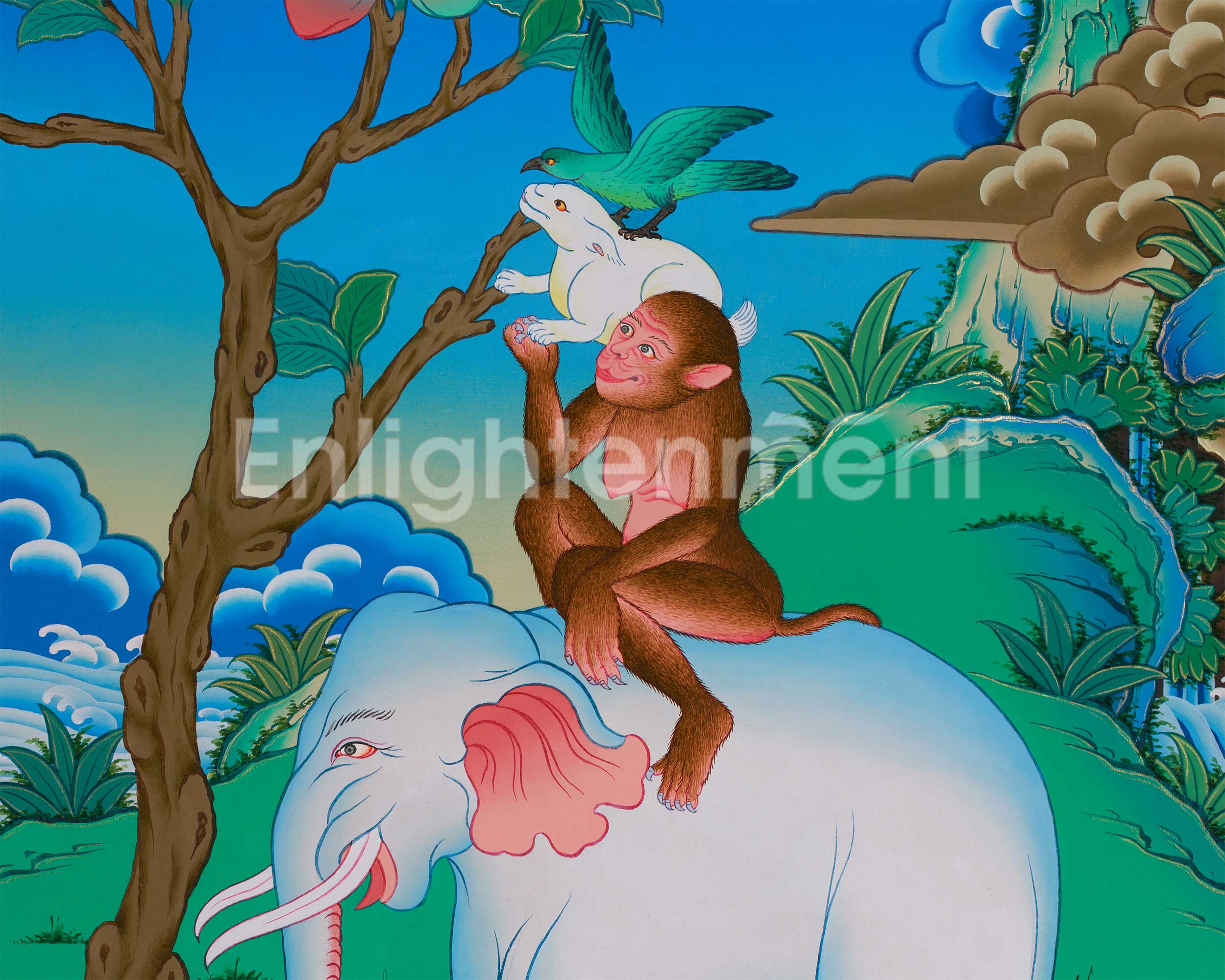 Four Harmonious Friends Artwork | A Sacred Symbol of Unity, Compassion, and Mutual Support