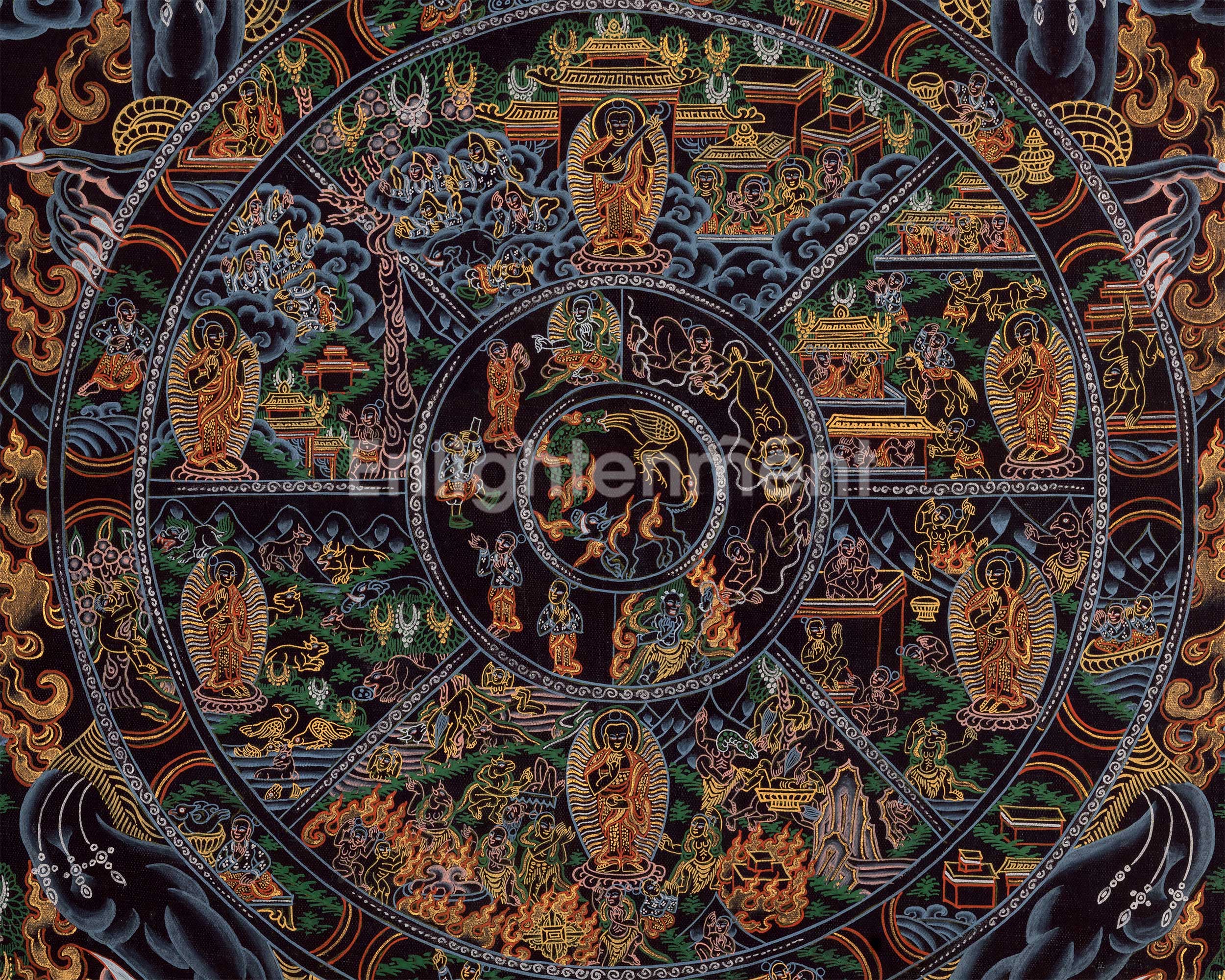 21 Inches Bhavachakra Thangka | Intricate Hand-Painted Wheel of Life Artwork