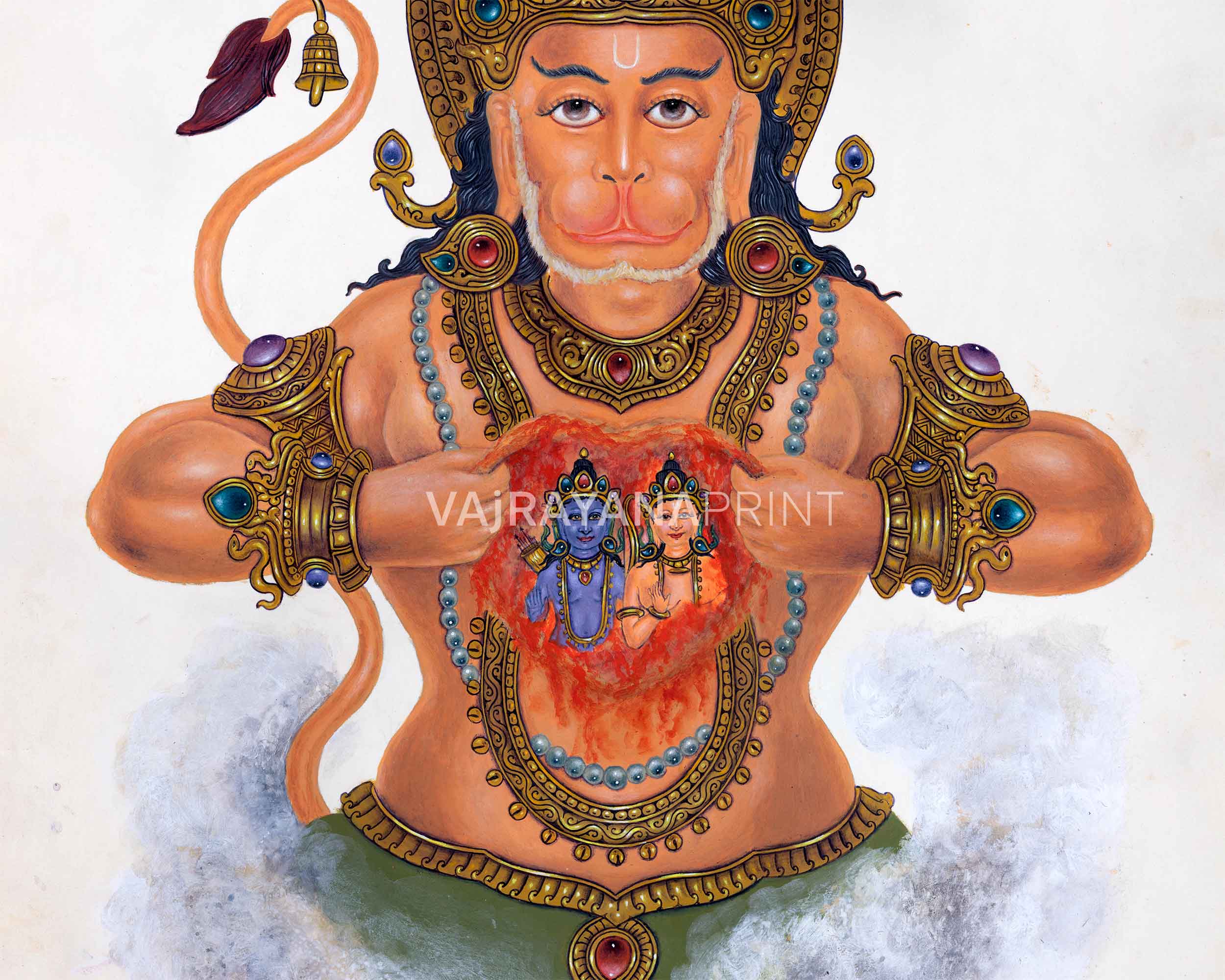 Hanuman Ji Depicted In Newari Paubha Print | The Monkey Commander of The Monkey Army