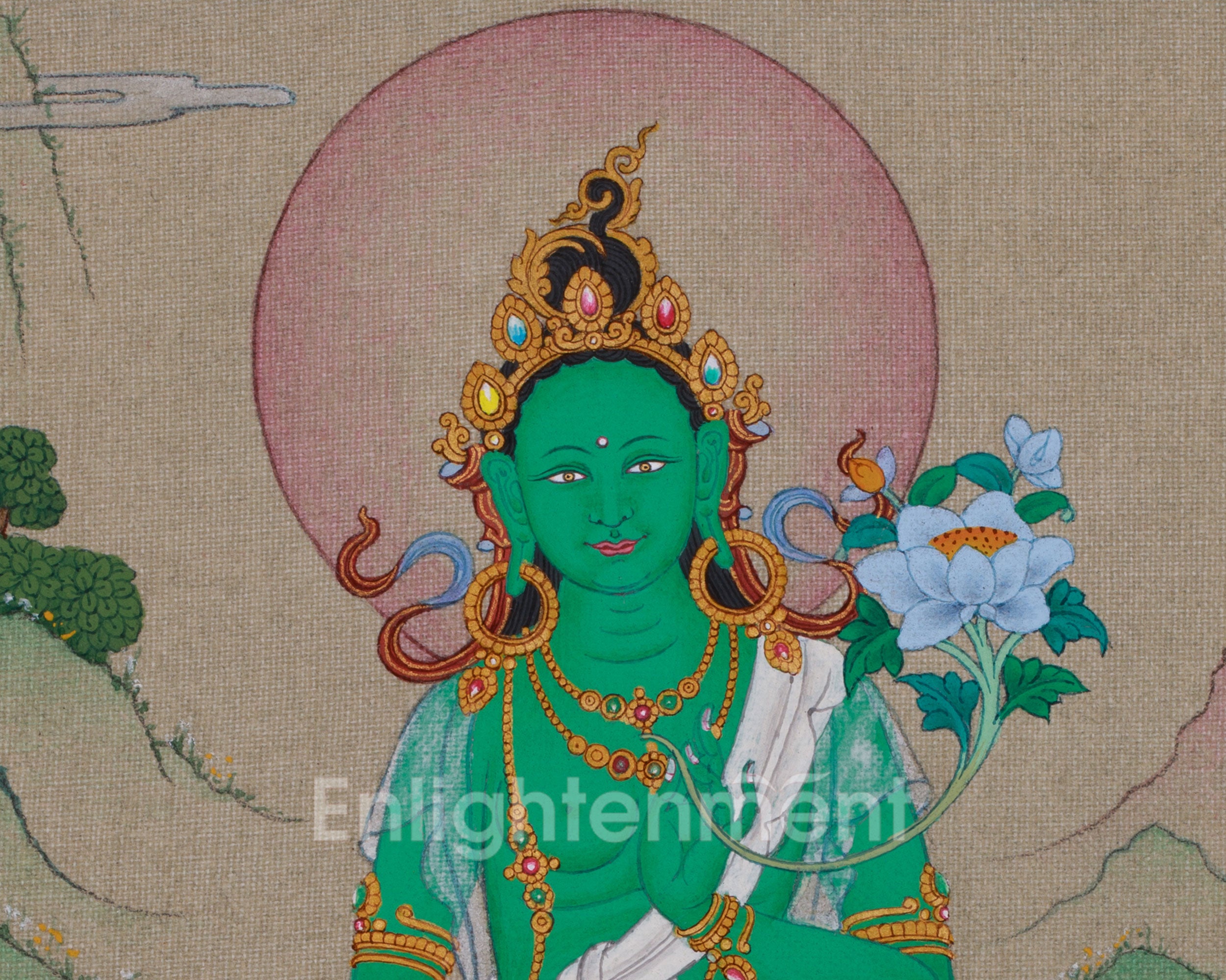 Original Hand-Painted Mother of Liberation, Green Tara Art | Compassionate Protector