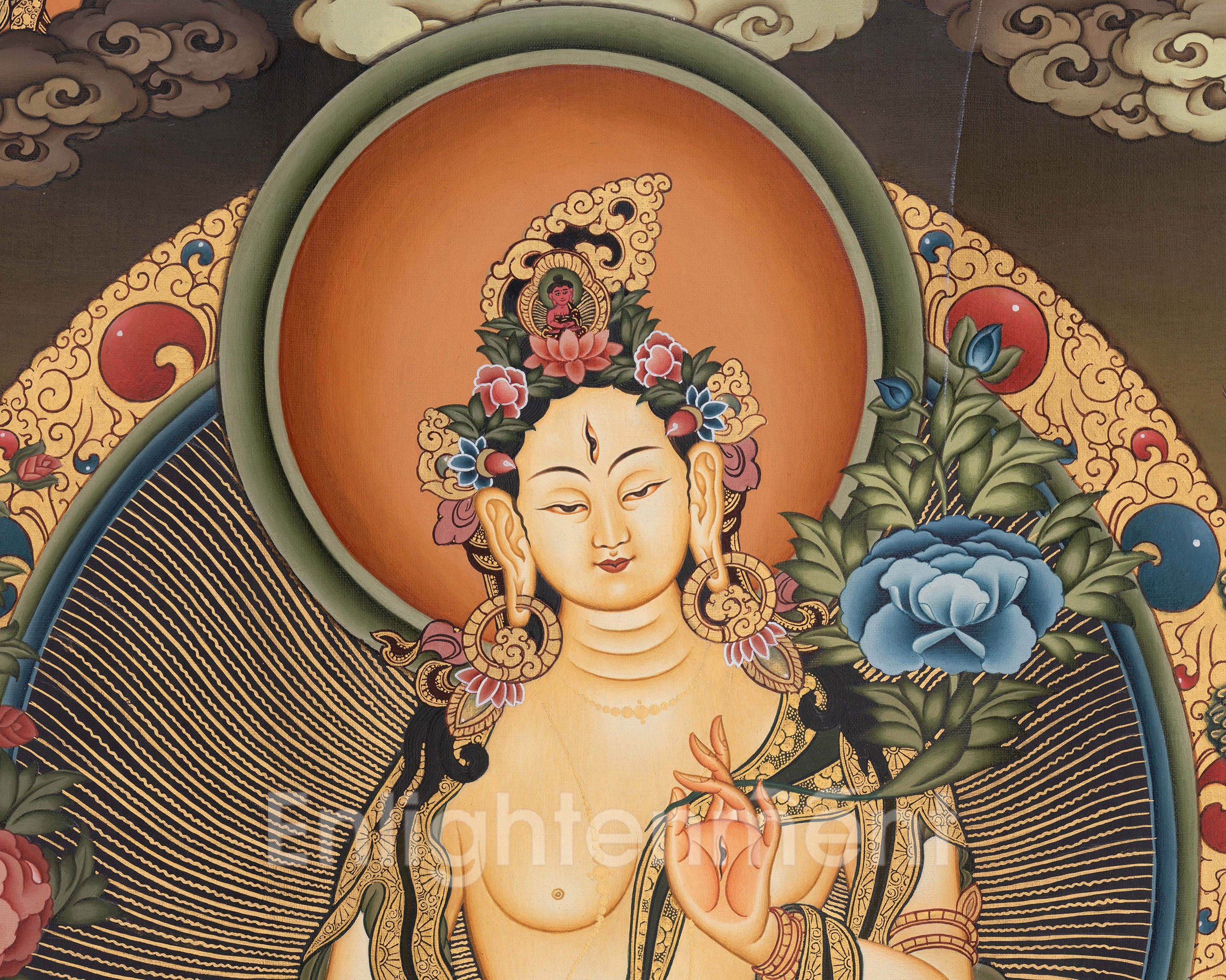 White Tara With Two Bodhisattvas Thangka | Power of Compassion and Enlightenment