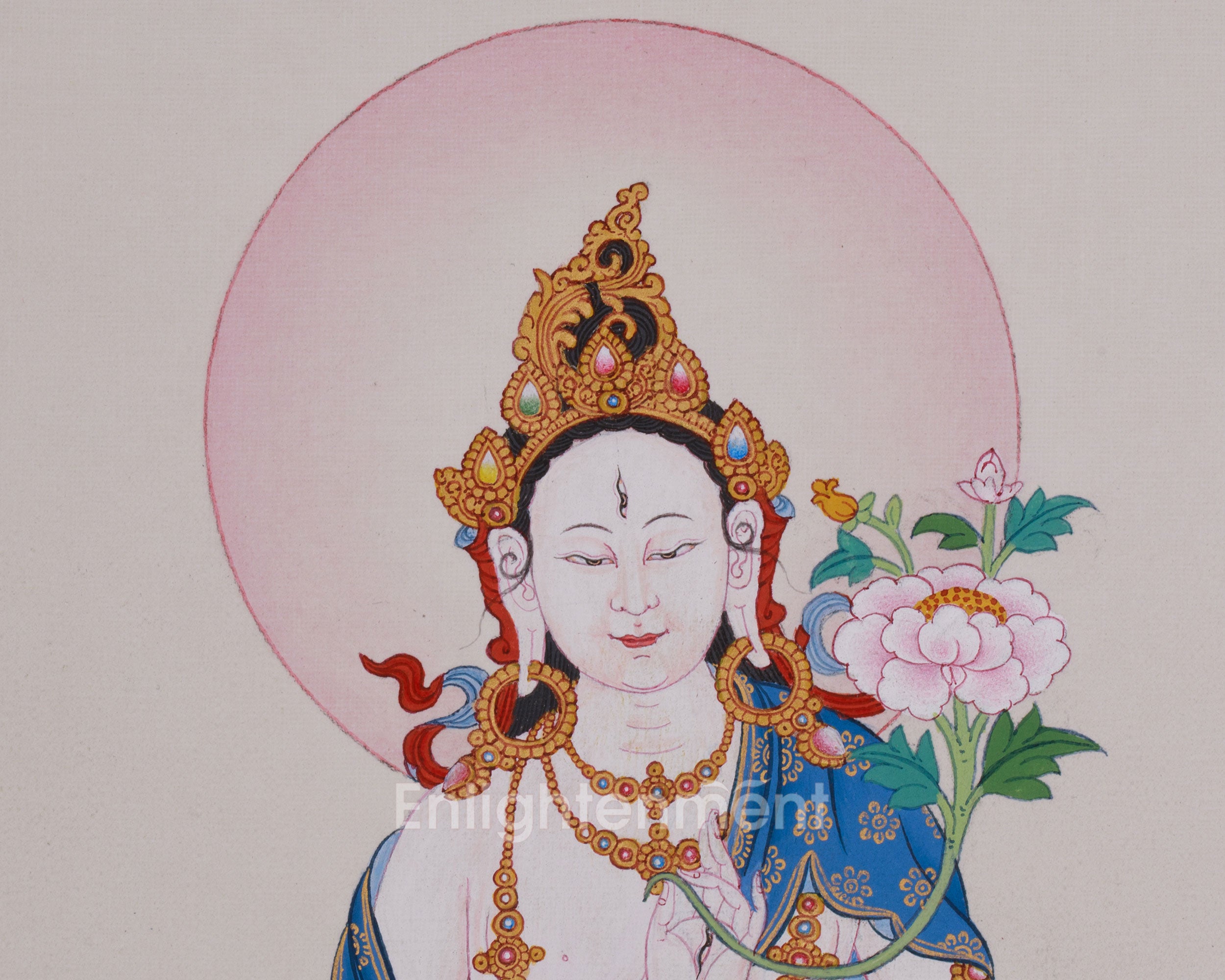 Small Tibetan White Tara Thangka | Traditional Karma Gardi Artistry